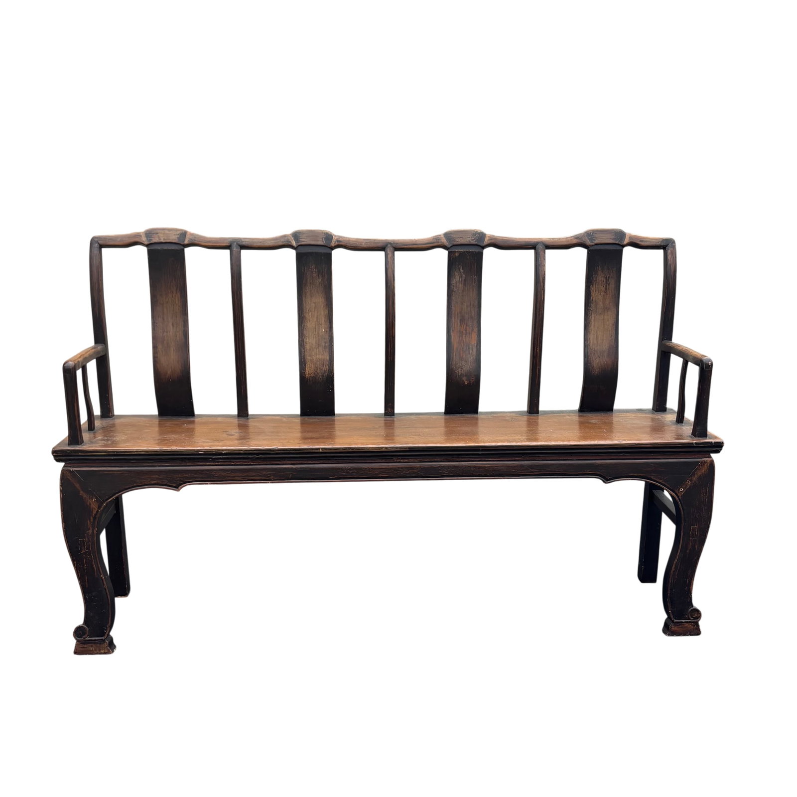 Antique Hand-Carved Solid Elmwood Bench for Mudroom, Entry or Bedroom - 5