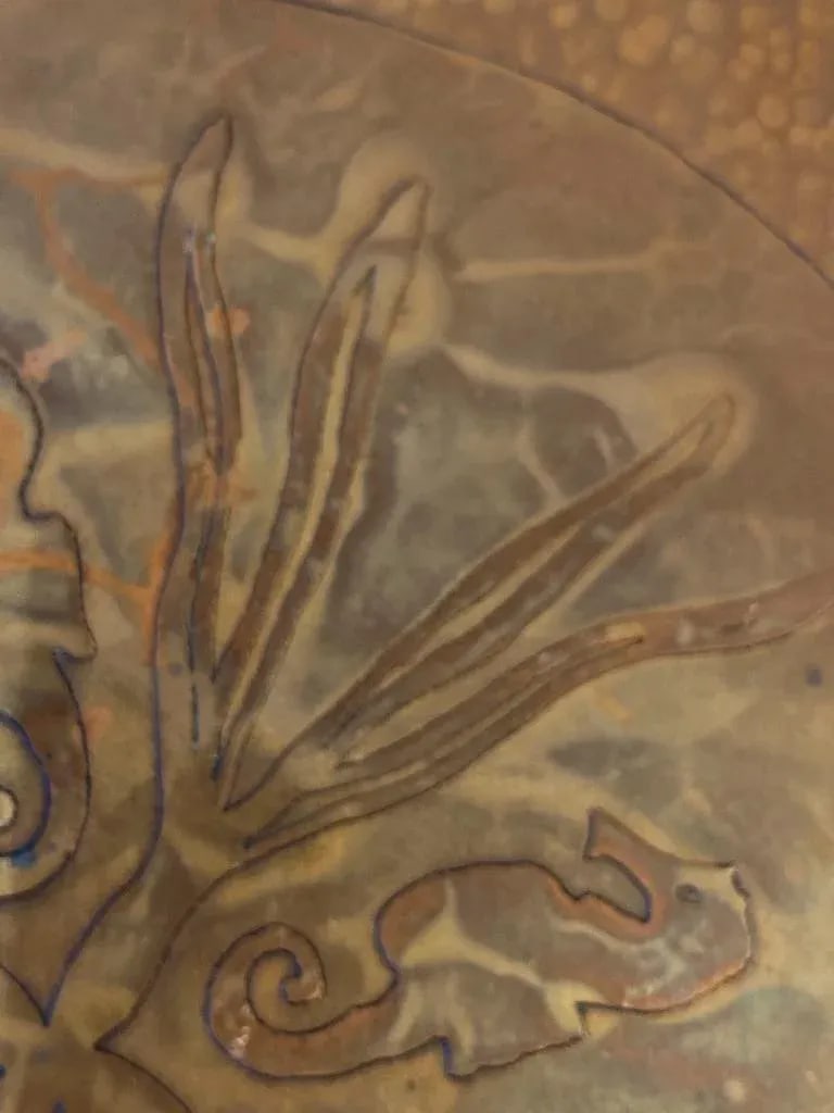 1940s Arts & Crafts Sea Horses & Kelp Copper Tray - 5