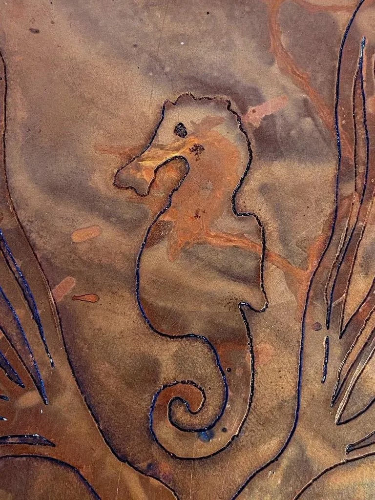 1940s Arts & Crafts Sea Horses & Kelp Copper Tray - 6