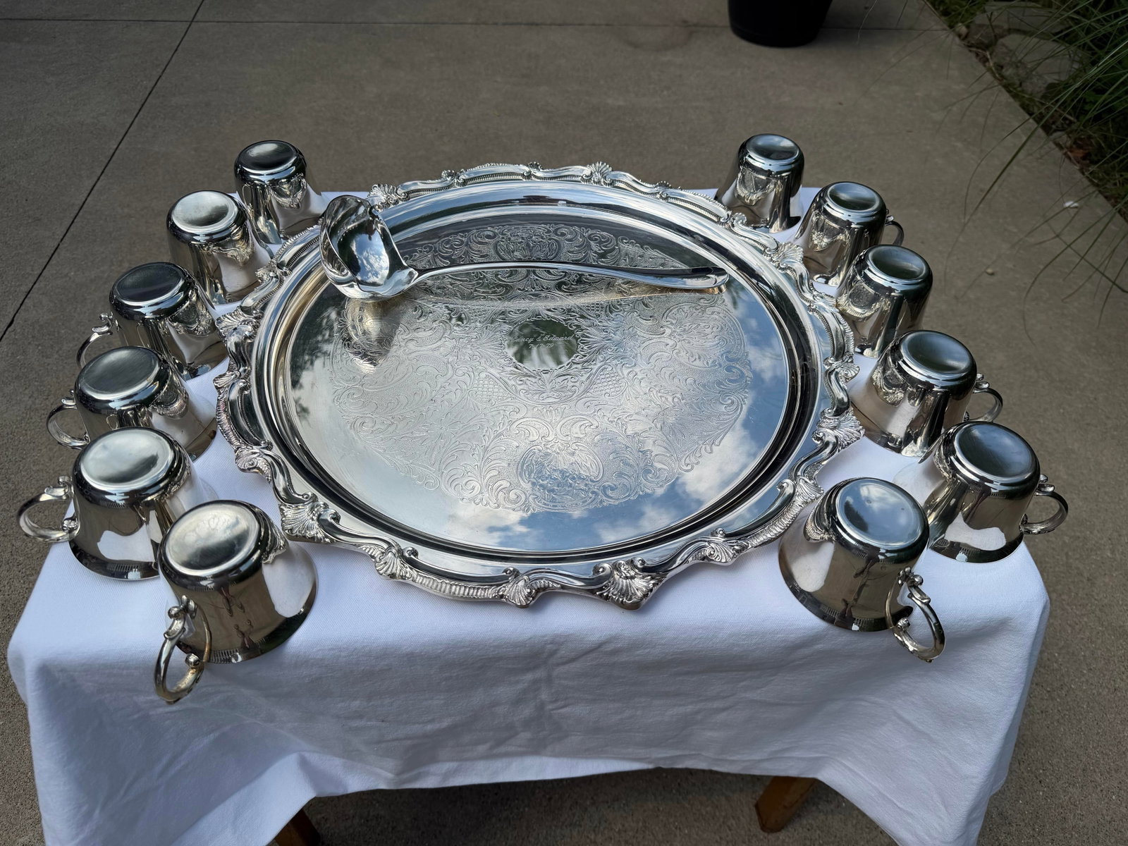 1970s Leonard Silver Plate Punch Bowl - Set of 15 - 2