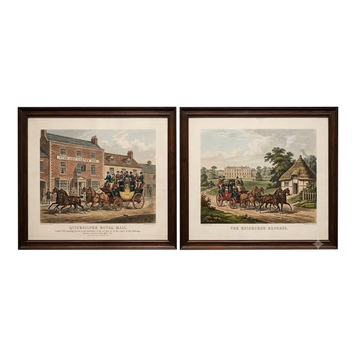 Antique 1835 Coaching Prints: 21.5"x18.5" Quicksilver & Edinburgh Express Pair (1 of 10)