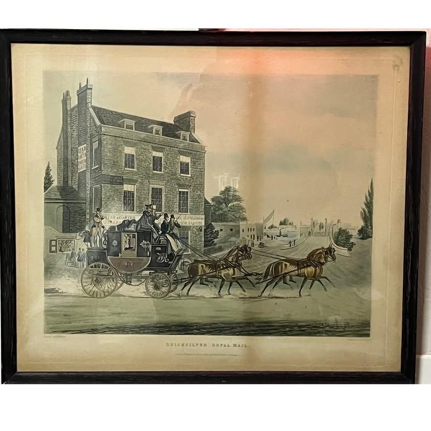 Antique 1835 Coaching Prints: 21.5"x18.5" Quicksilver & Edinburgh Express Pair - 5
