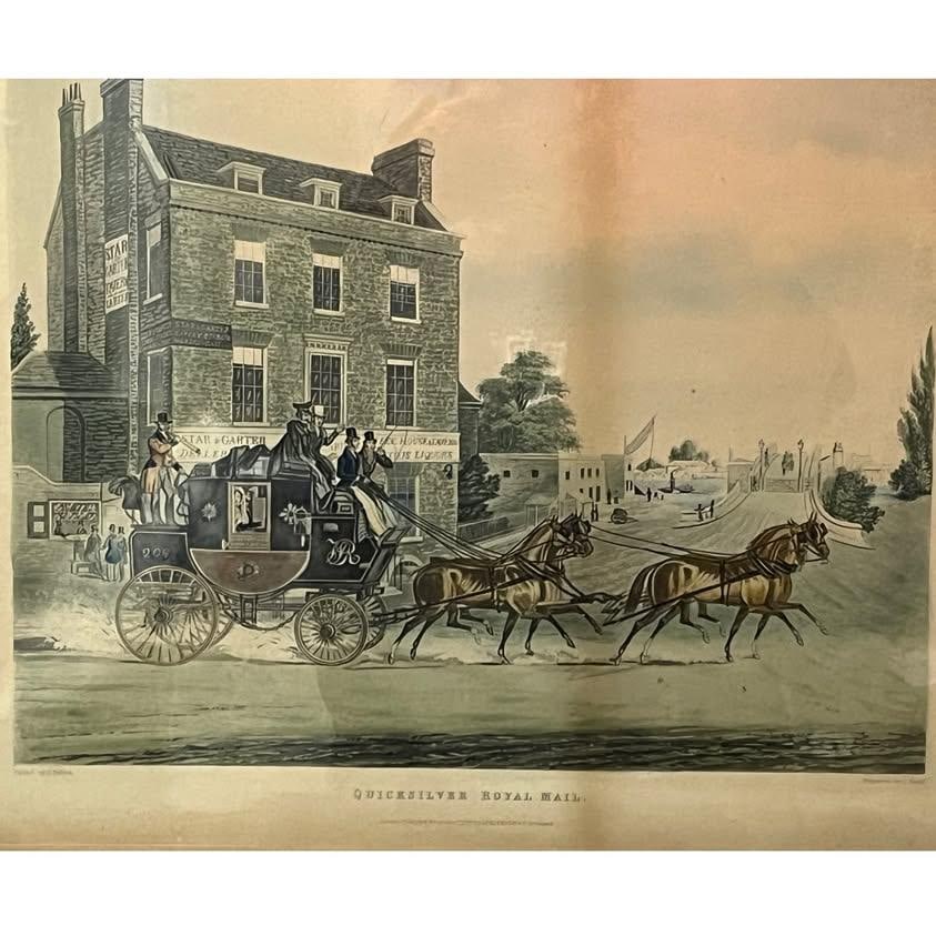 Antique 1835 Coaching Prints: 21.5"x18.5" Quicksilver & Edinburgh Express Pair - 6