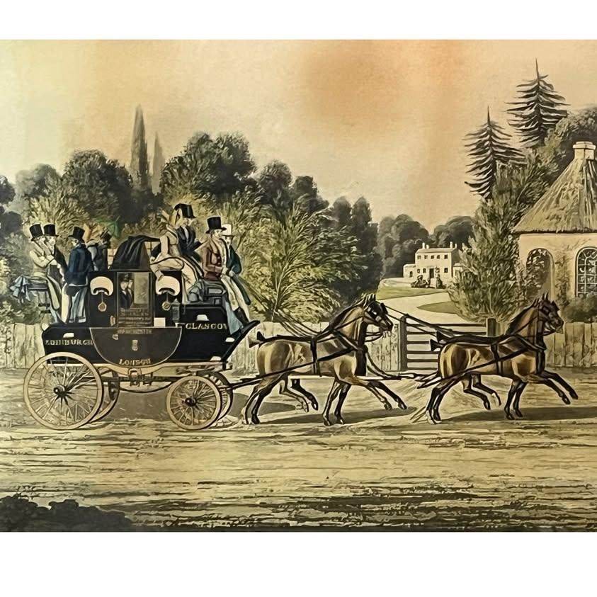 Antique 1835 Coaching Prints: 21.5"x18.5" Quicksilver & Edinburgh Express Pair - 7