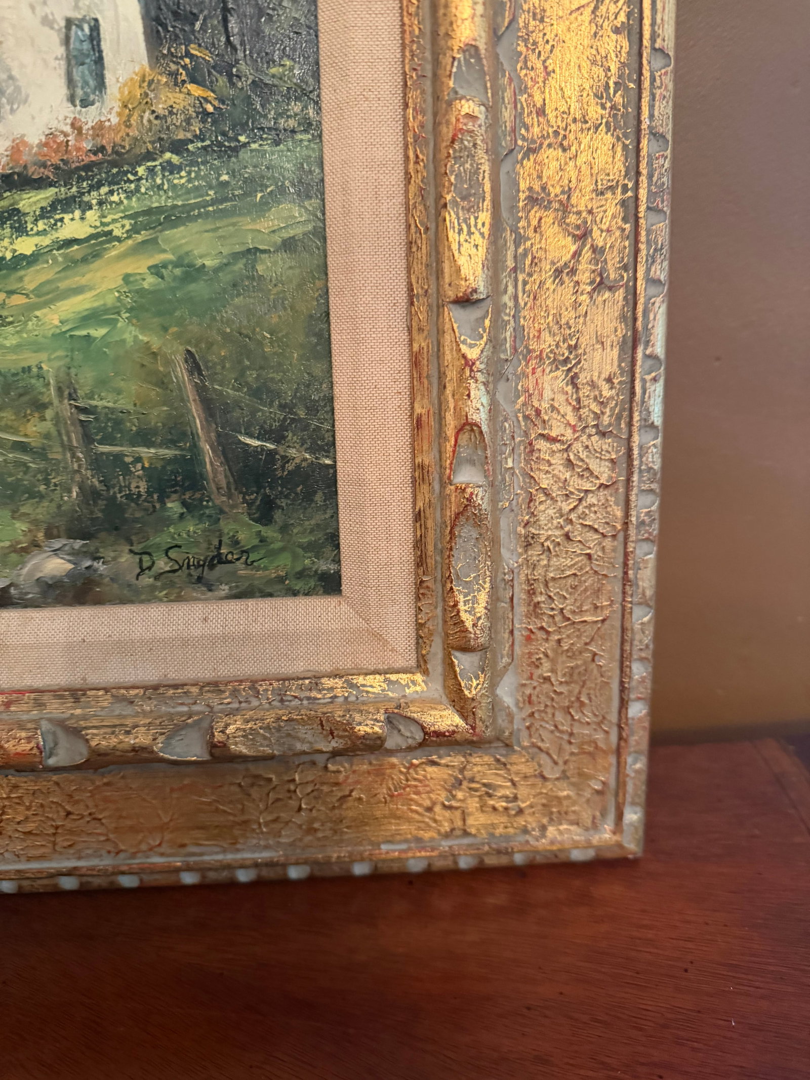 Vintage D. Snyder Dual-Signed Impasto Landscape Painting in Ornate Gallery Frame - 12