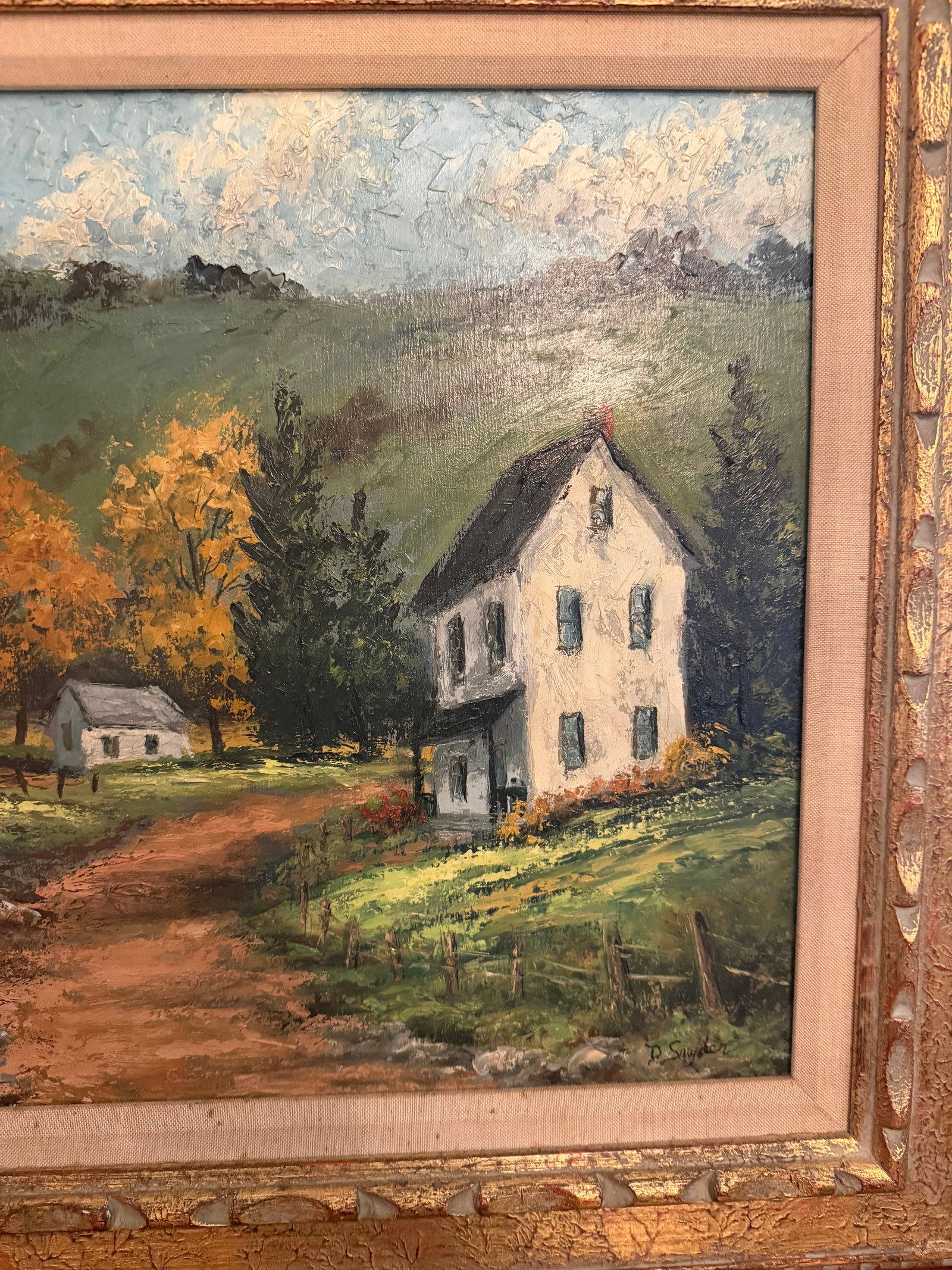 Vintage D. Snyder Dual-Signed Impasto Landscape Painting in Ornate Gallery Frame - 3