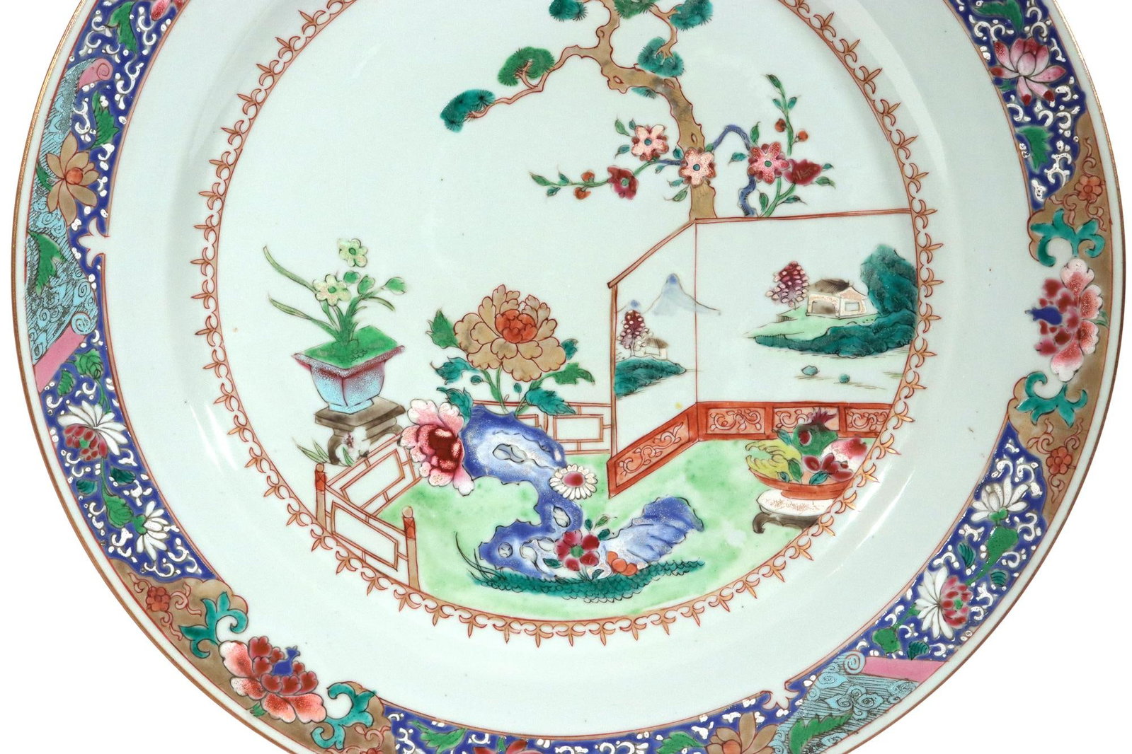 18th-Century Chinese Export Porcelain Famille Rose "˜Garden' Dishes - a Pair - 12