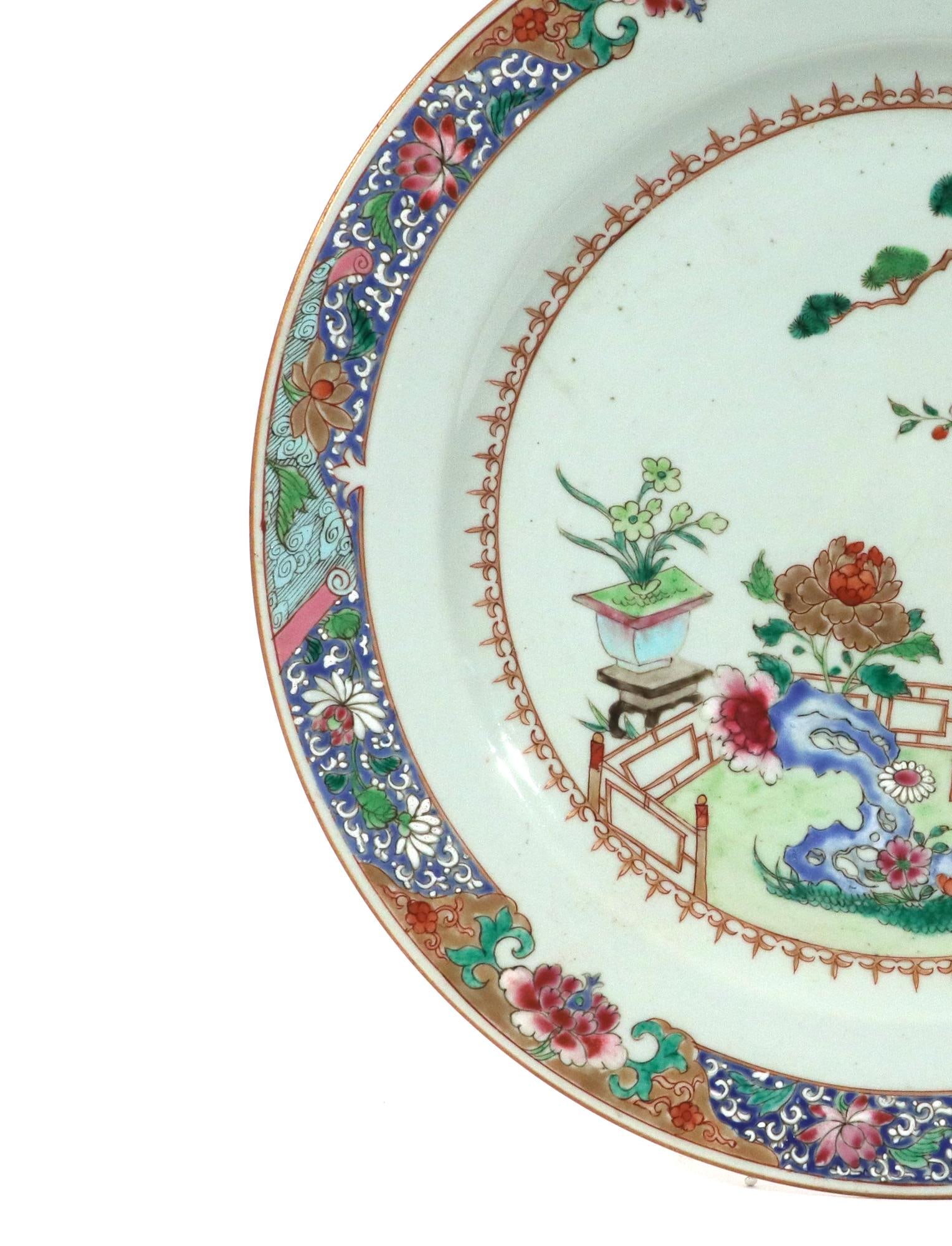18th-Century Chinese Export Porcelain Famille Rose "˜Garden' Dishes - a Pair - 13
