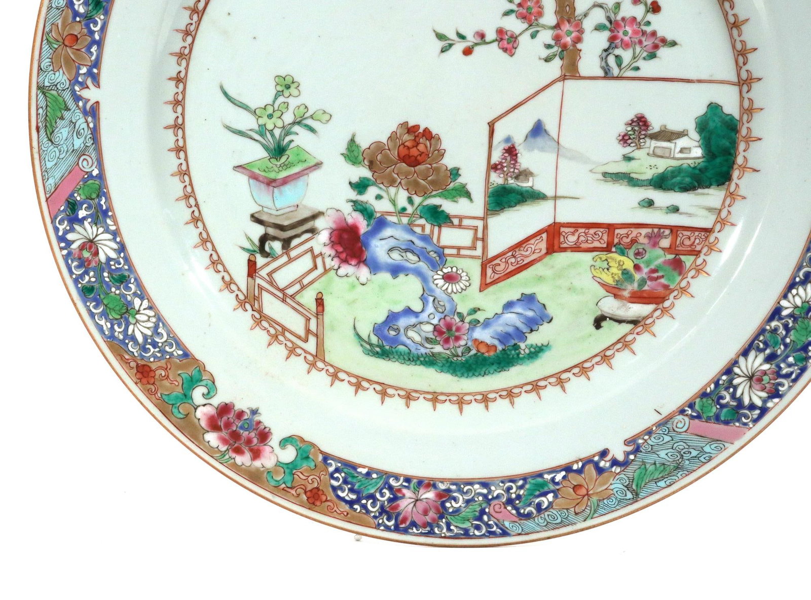 18th-Century Chinese Export Porcelain Famille Rose "˜Garden' Dishes - a Pair - 14