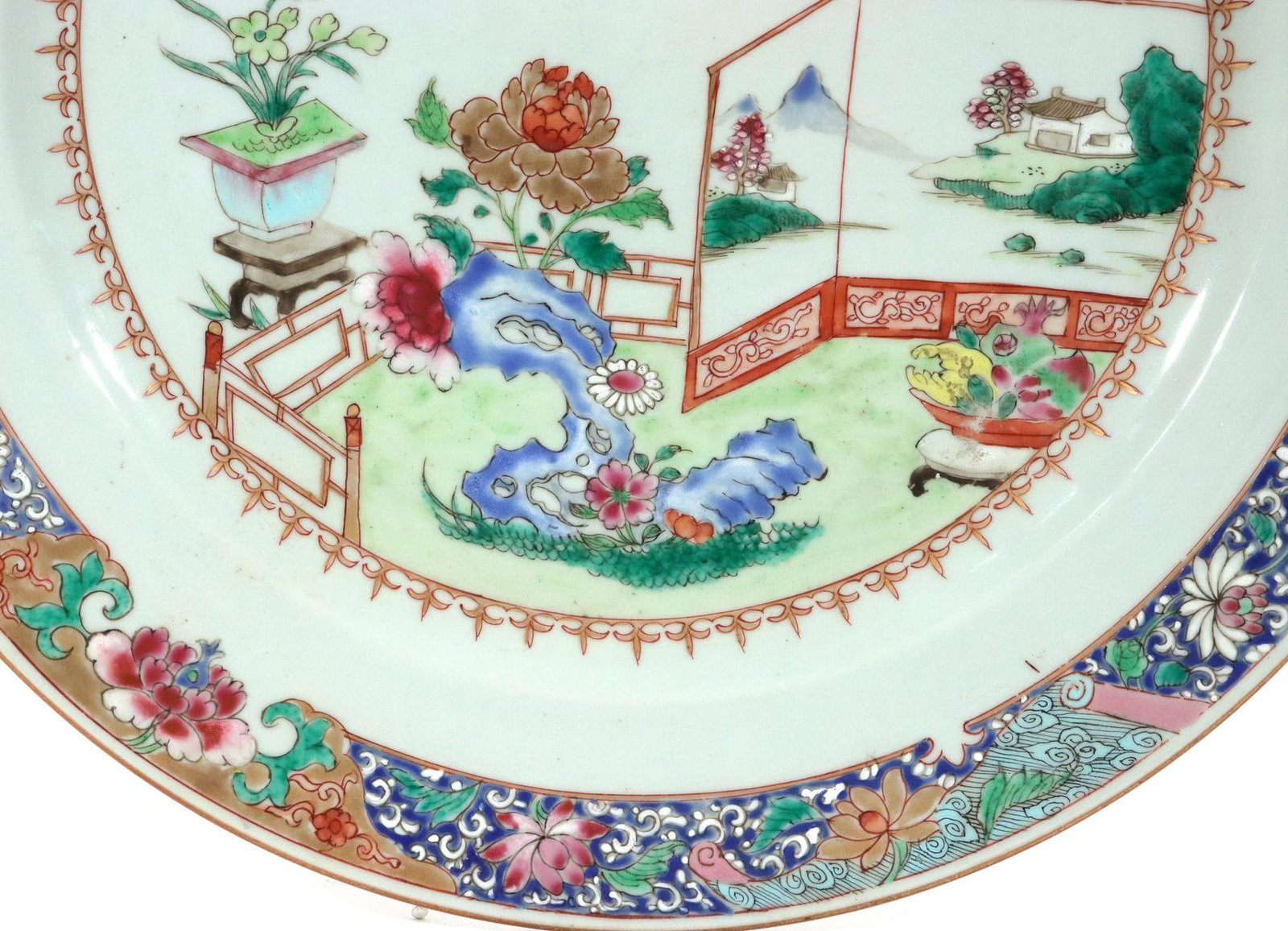 18th-Century Chinese Export Porcelain Famille Rose "˜Garden' Dishes - a Pair - 15