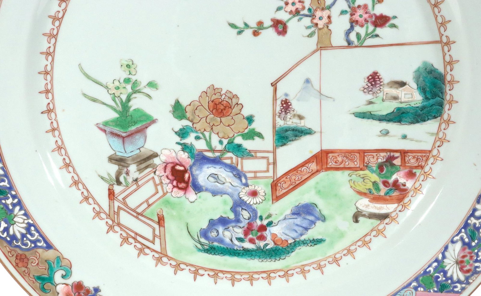 18th-Century Chinese Export Porcelain Famille Rose "˜Garden' Dishes - a Pair - 6
