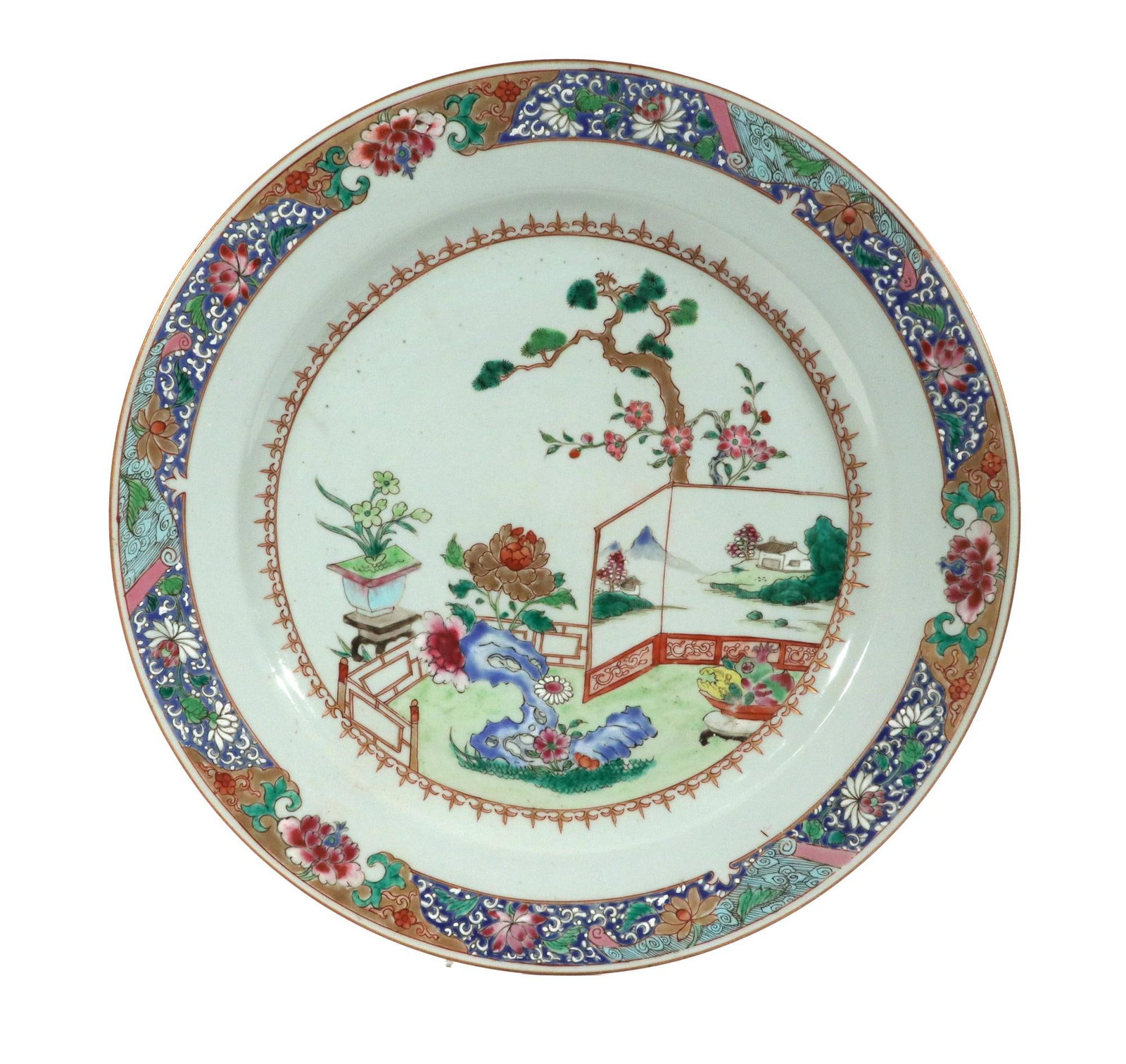 18th-Century Chinese Export Porcelain Famille Rose "˜Garden' Dishes - a Pair - 7