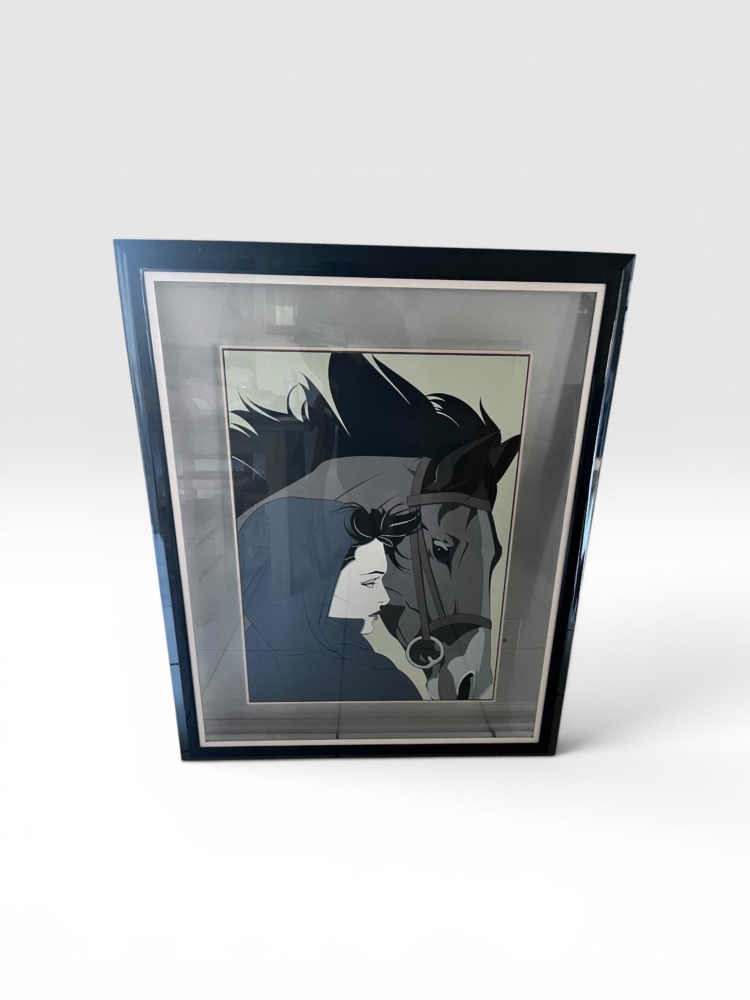 1980s Patrick Nagel "Woman With Horse" Commemorative Serigraph | Float Mounted Between Glass - 2