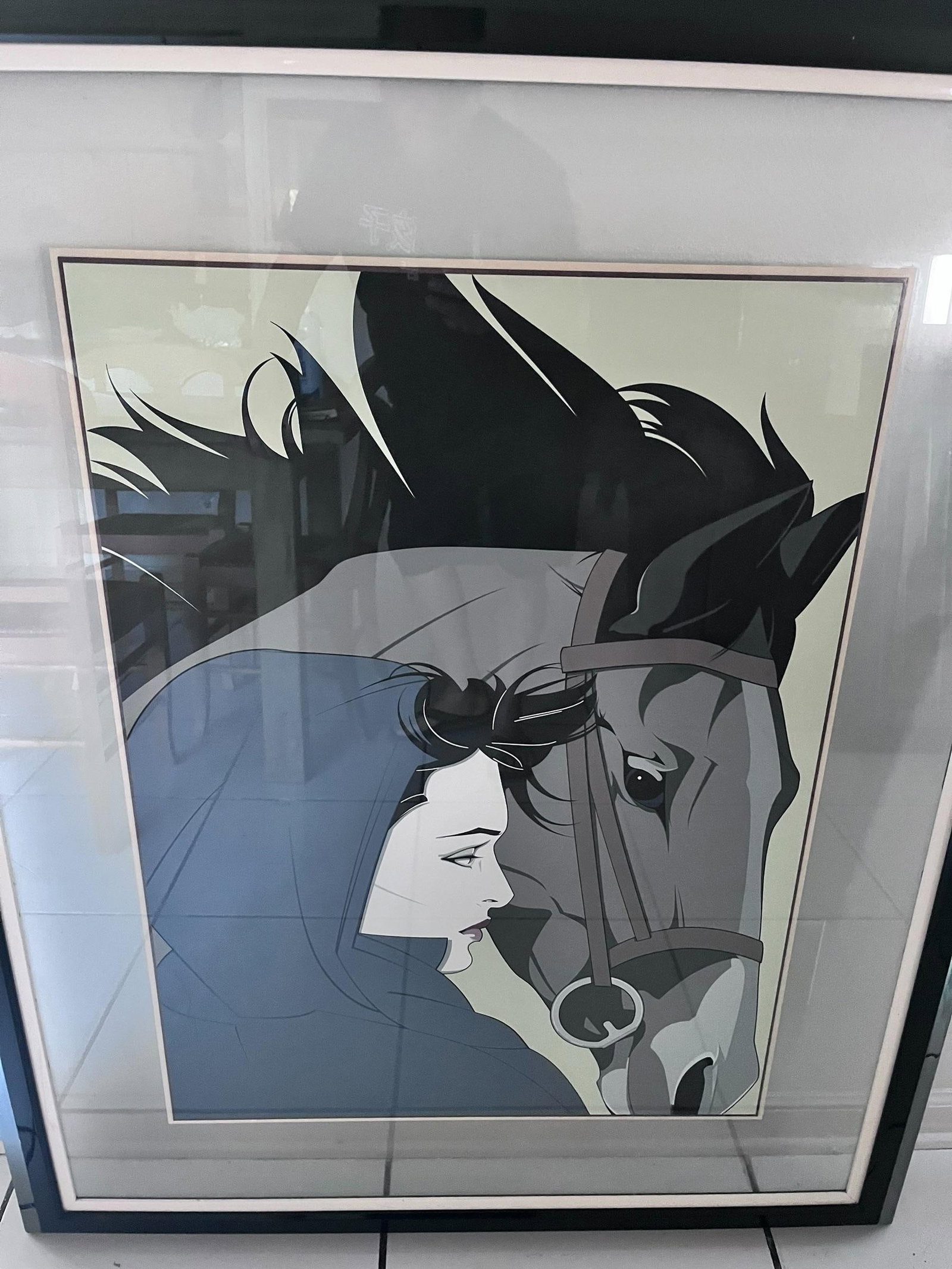 1980s Patrick Nagel "Woman With Horse" Commemorative Serigraph | Float Mounted Between Glass - 3