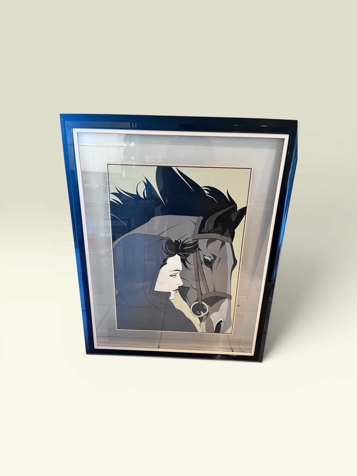 1980s Patrick Nagel "Woman With Horse" Commemorative Serigraph | Float Mounted Between Glass - 5