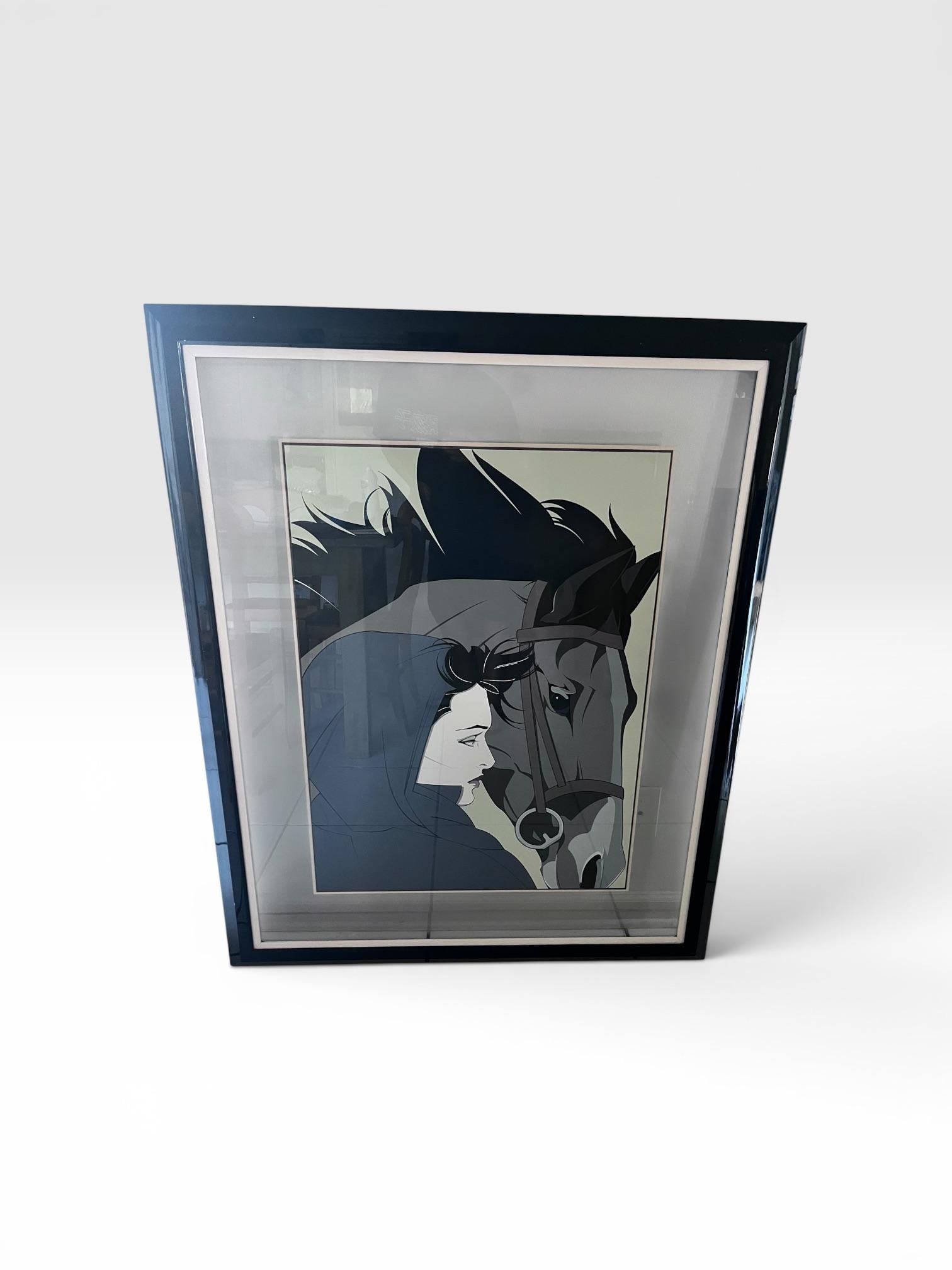 1980s Patrick Nagel "Woman With Horse" Commemorative Serigraph | Float Mounted Between Glass - 6