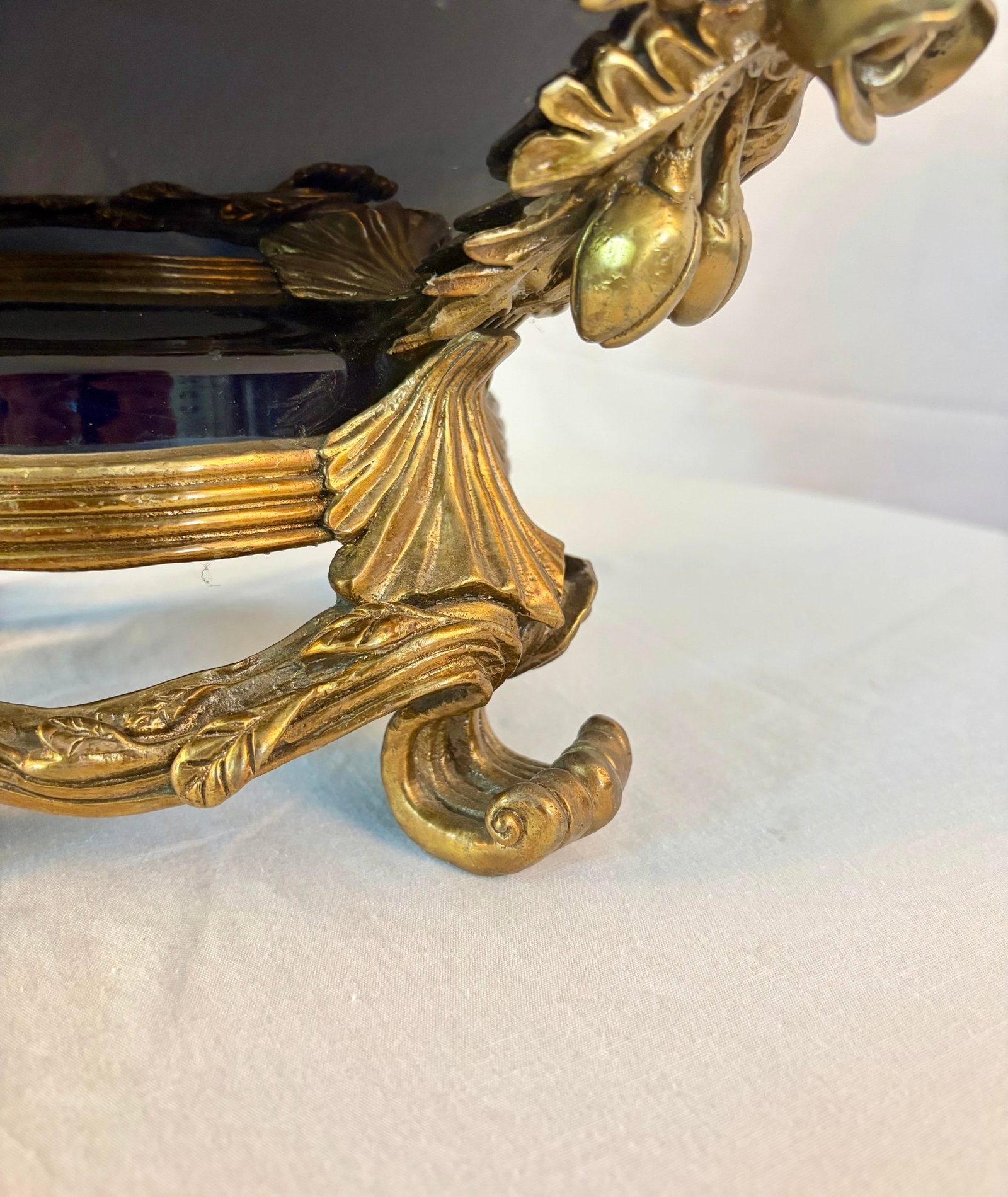 Vintage French Sèvres Style Cobalt Porcelain & Ormolu Centerpiece Bowl | Louis XV Revival - 10