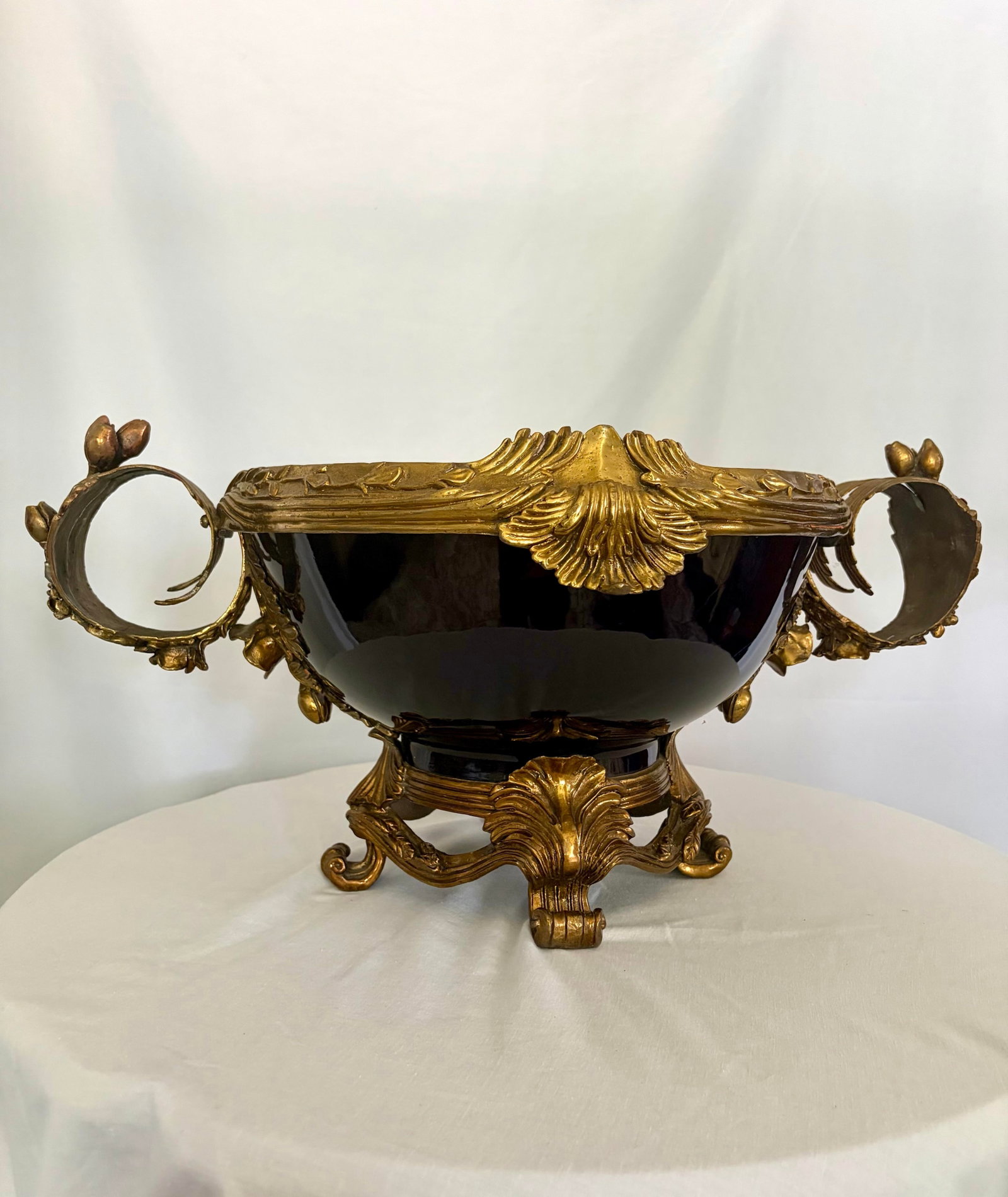 Vintage French Sèvres Style Cobalt Porcelain & Ormolu Centerpiece Bowl | Louis XV Revival - 6