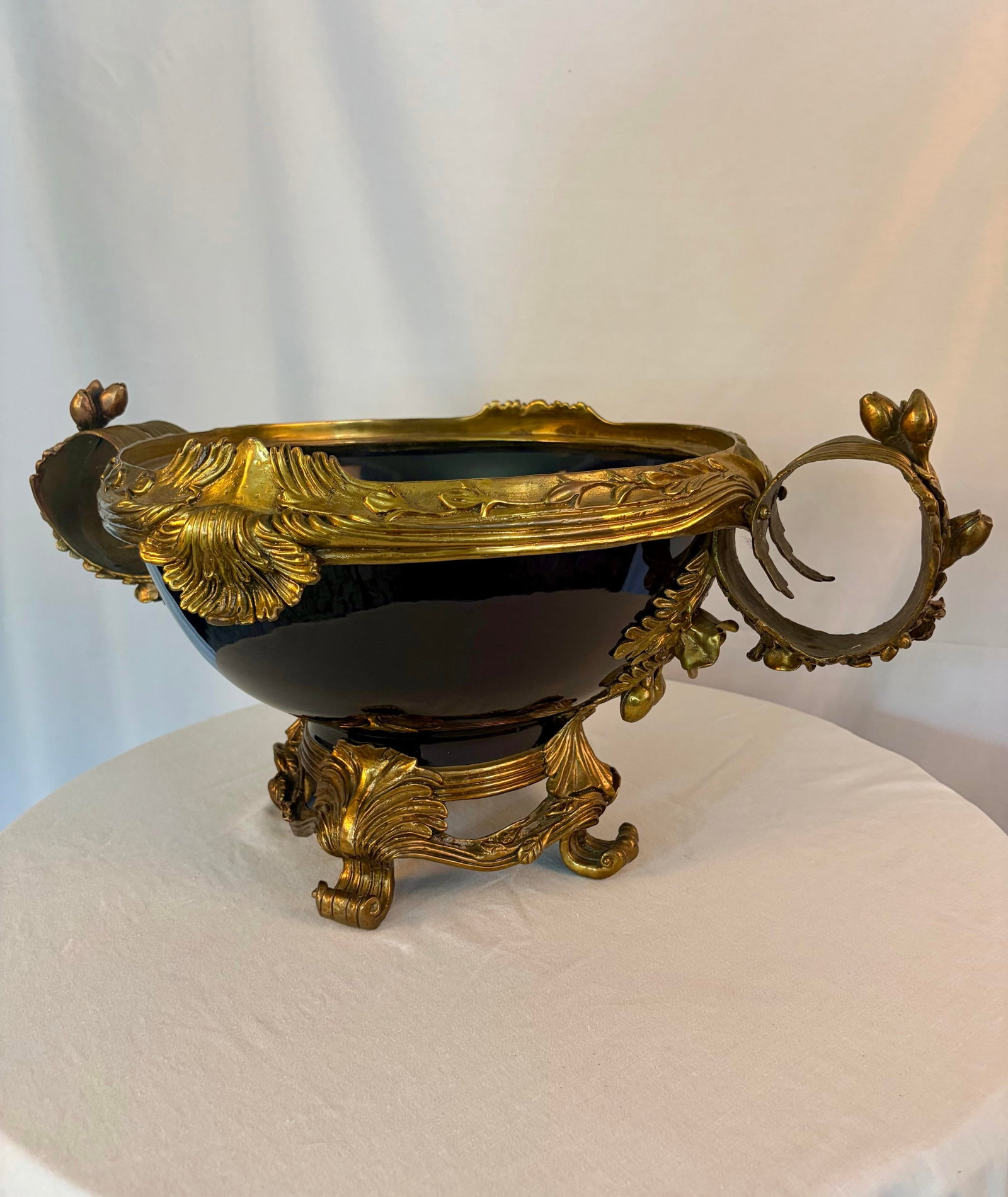 Vintage French Sèvres Style Cobalt Porcelain & Ormolu Centerpiece Bowl | Louis XV Revival - 7
