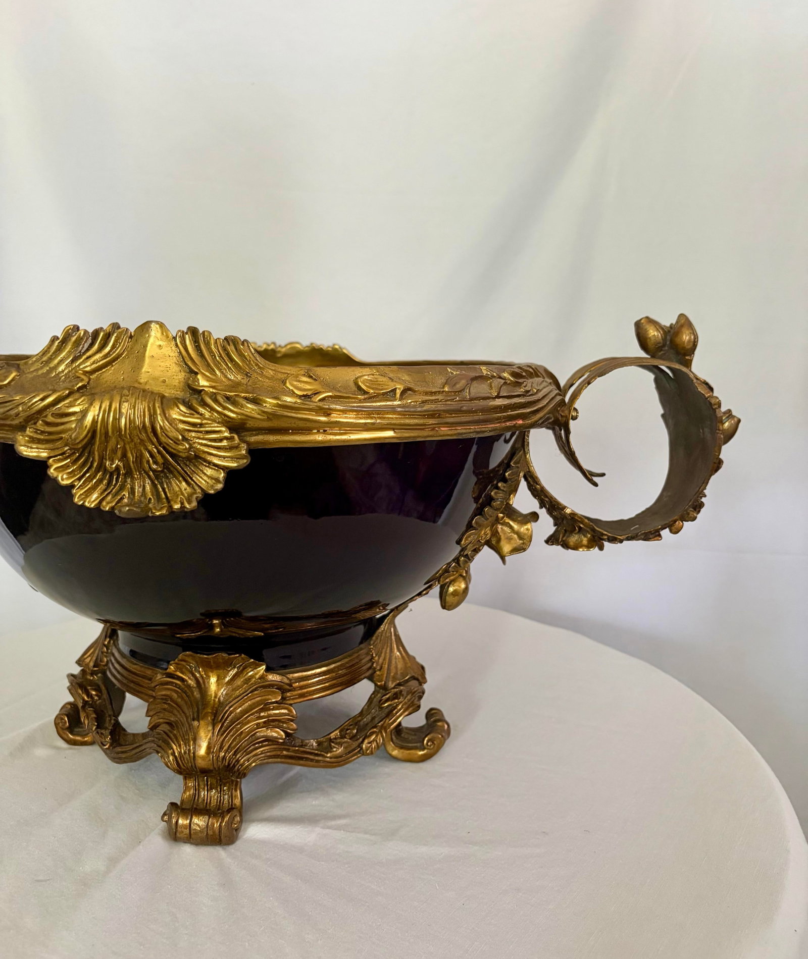 Vintage French Sèvres Style Cobalt Porcelain & Ormolu Centerpiece Bowl | Louis XV Revival - 8