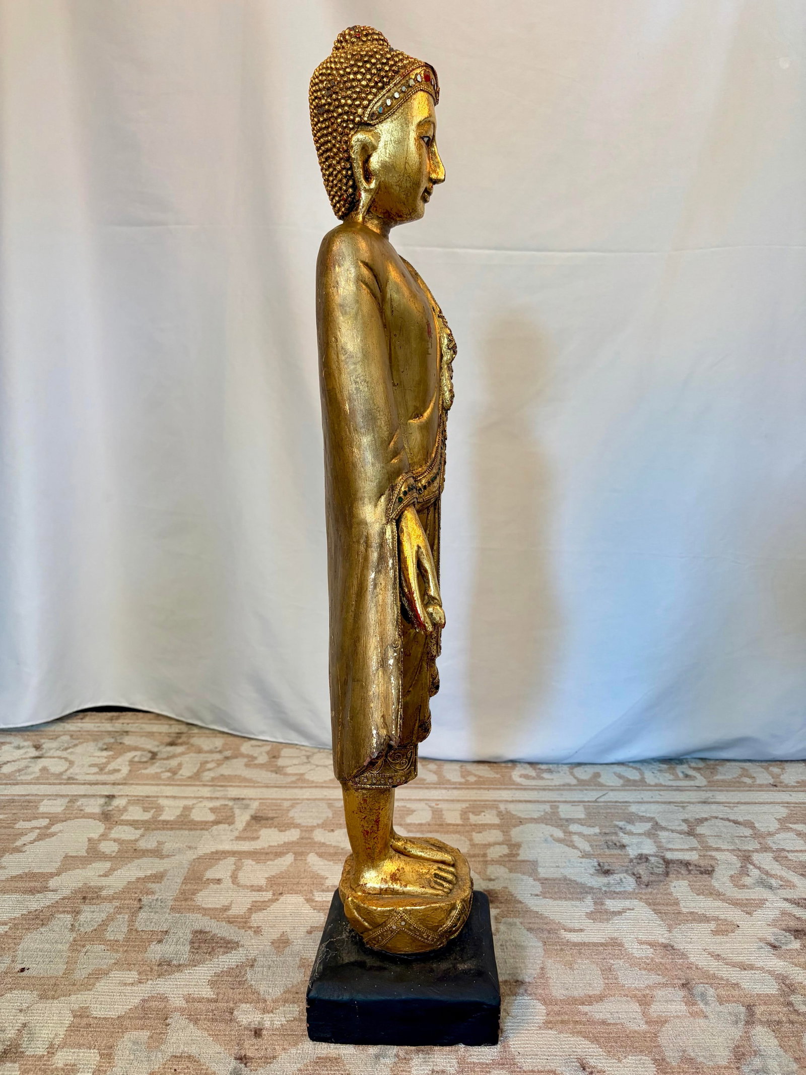 Early 20th Century Burmese Mandalay Standing Gilt Wood Buddha Sculpture - 10
