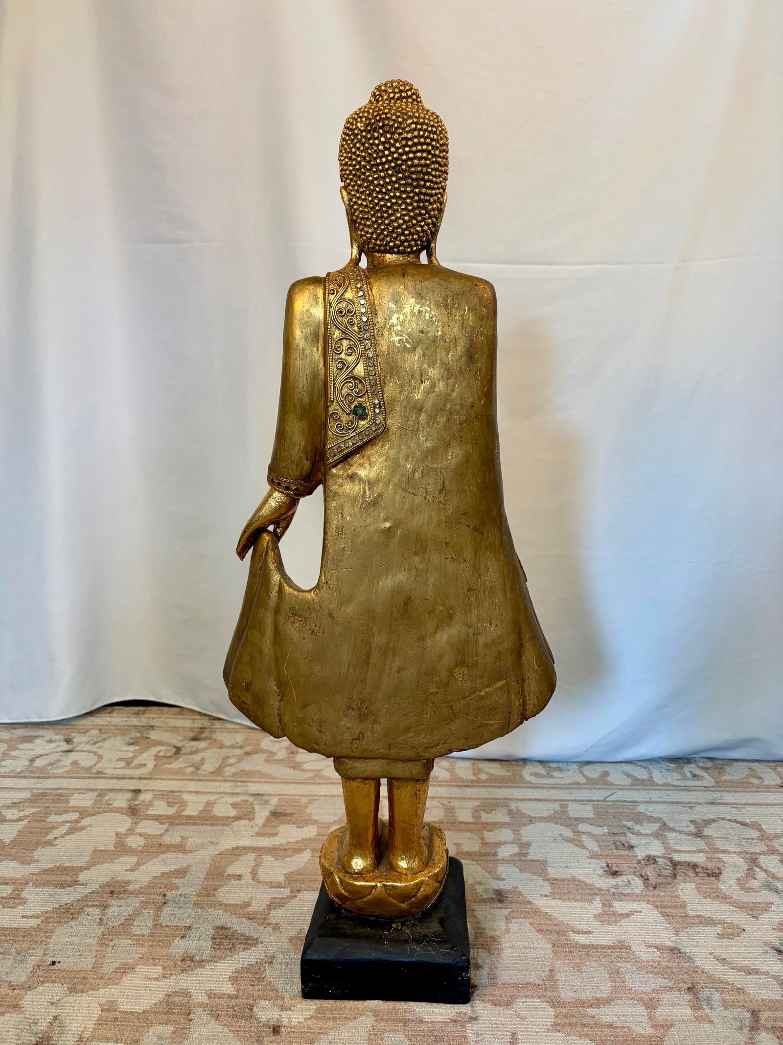 Early 20th Century Burmese Mandalay Standing Gilt Wood Buddha Sculpture - 11