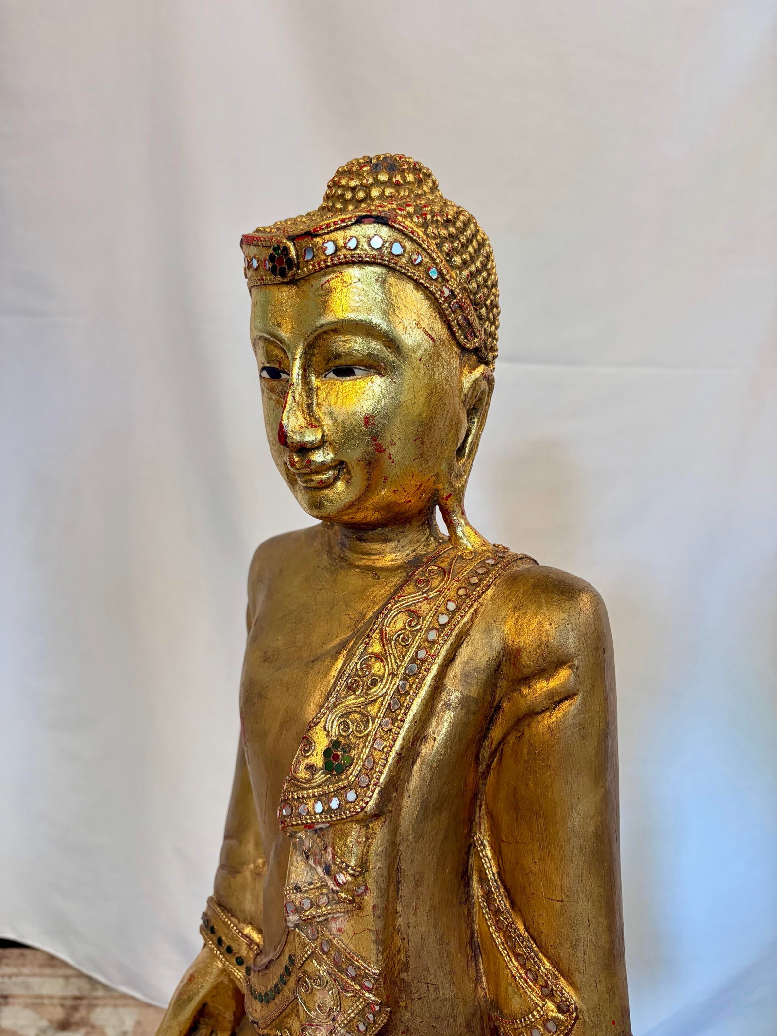 Early 20th Century Burmese Mandalay Standing Gilt Wood Buddha Sculpture - 2