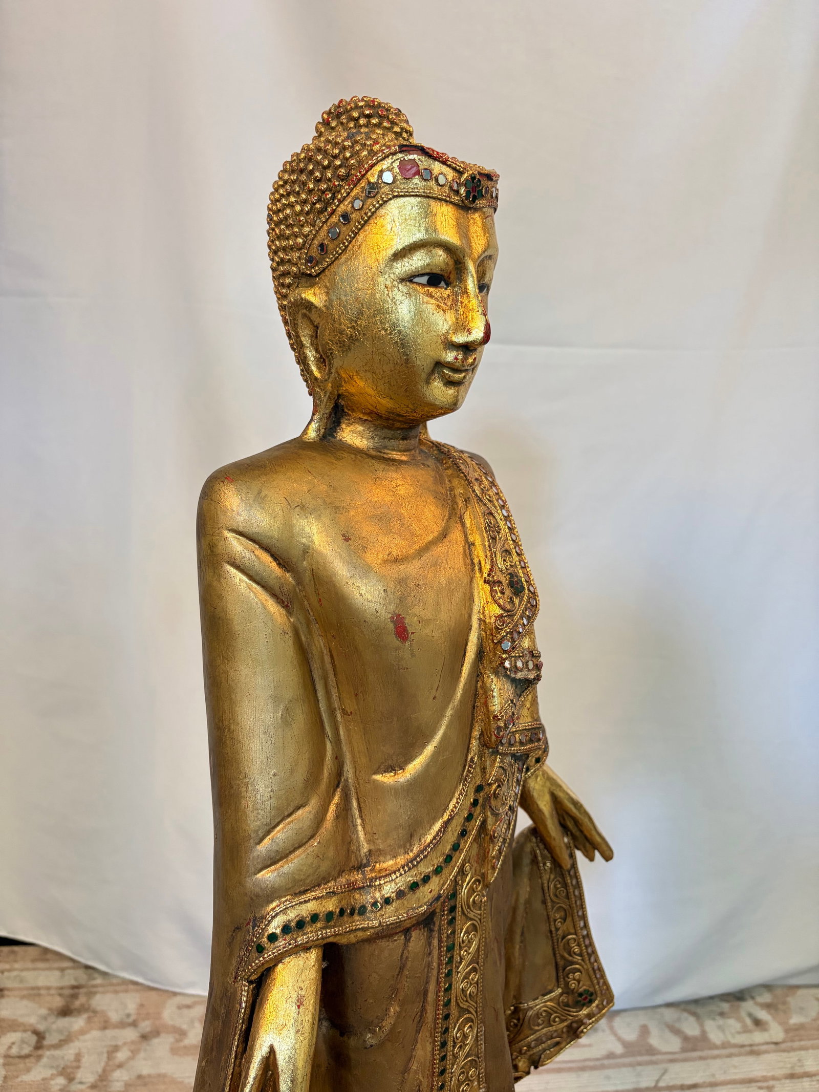 Early 20th Century Burmese Mandalay Standing Gilt Wood Buddha Sculpture - 3