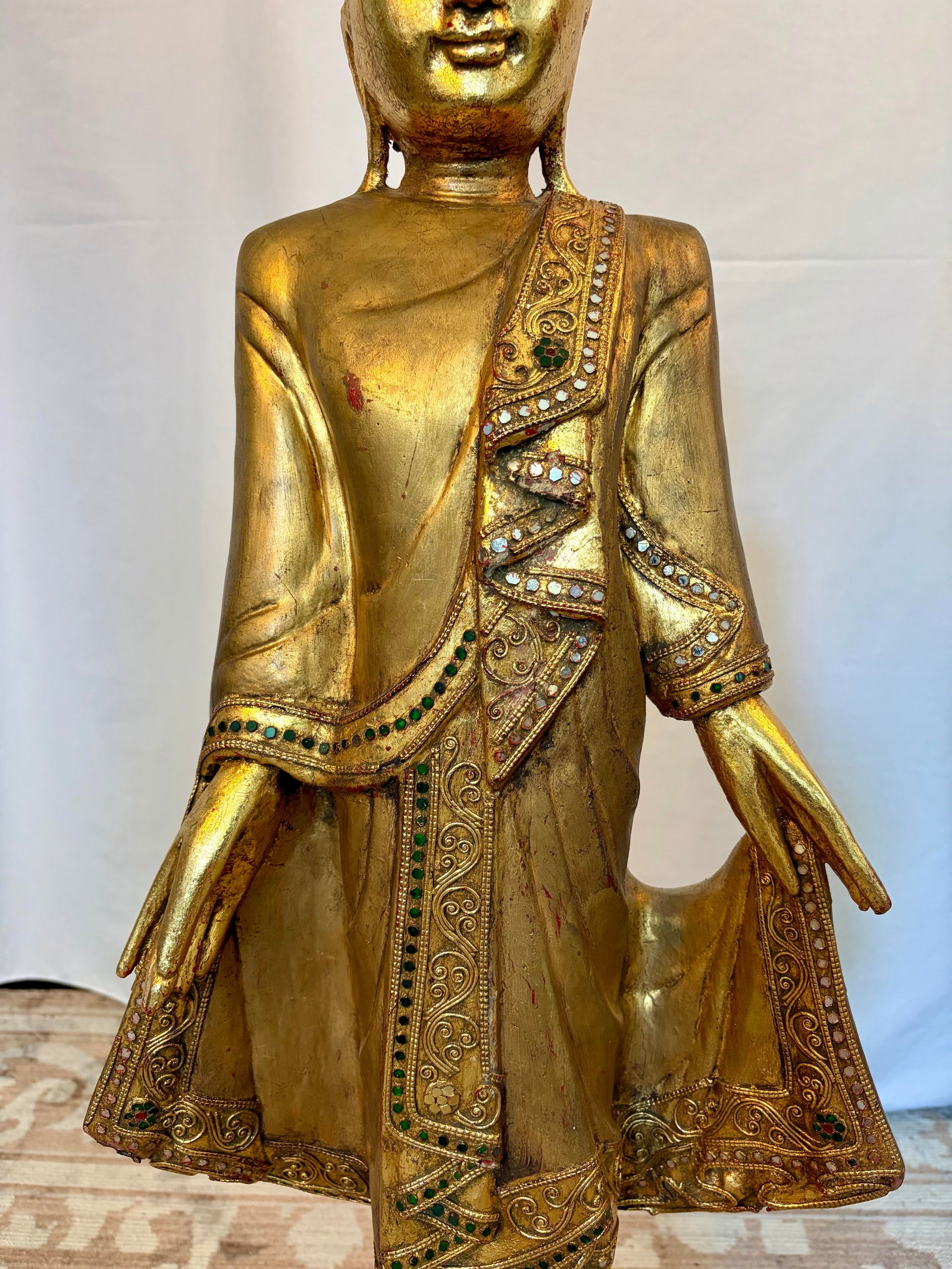 Early 20th Century Burmese Mandalay Standing Gilt Wood Buddha Sculpture - 6
