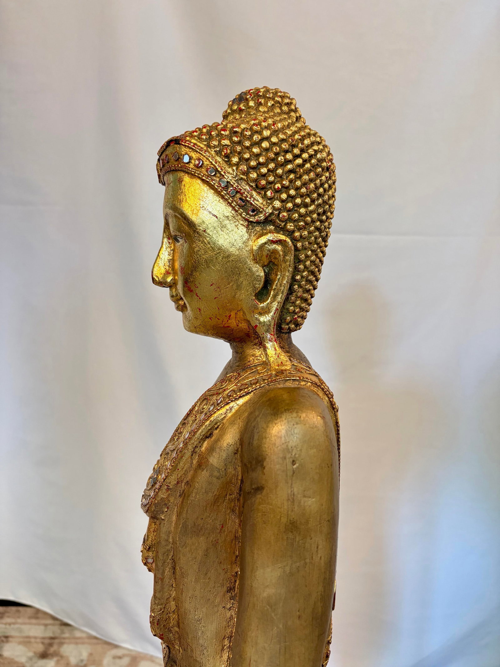 Early 20th Century Burmese Mandalay Standing Gilt Wood Buddha Sculpture - 7