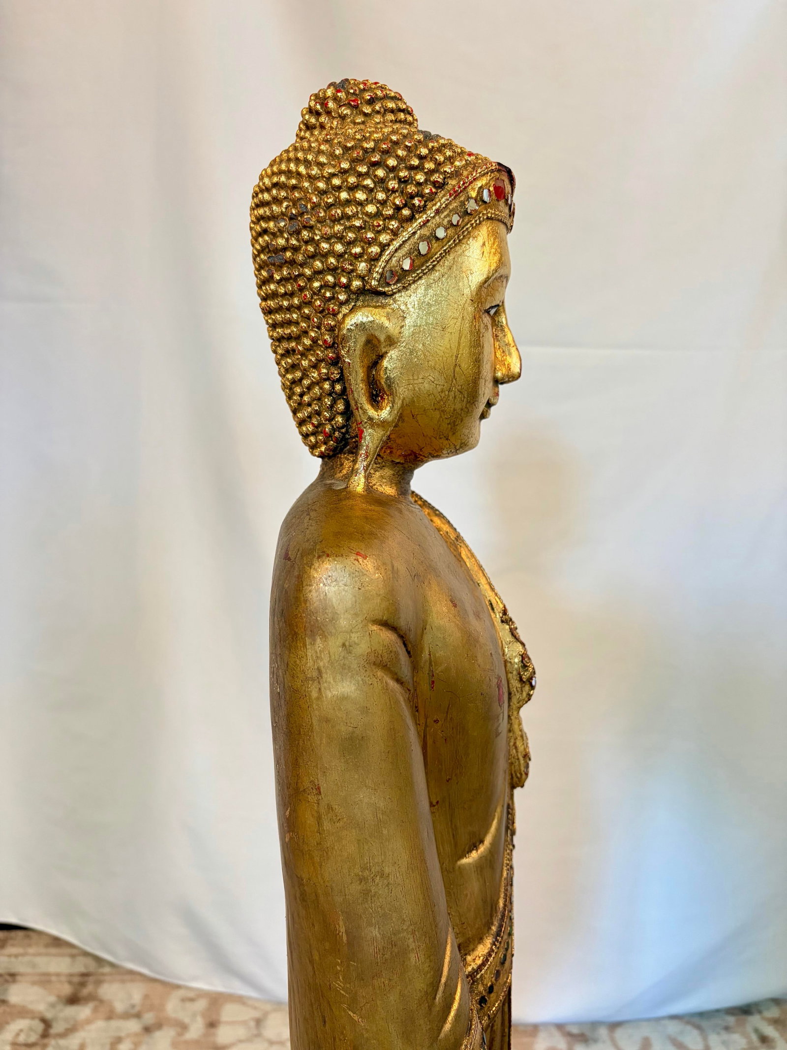 Early 20th Century Burmese Mandalay Standing Gilt Wood Buddha Sculpture - 8