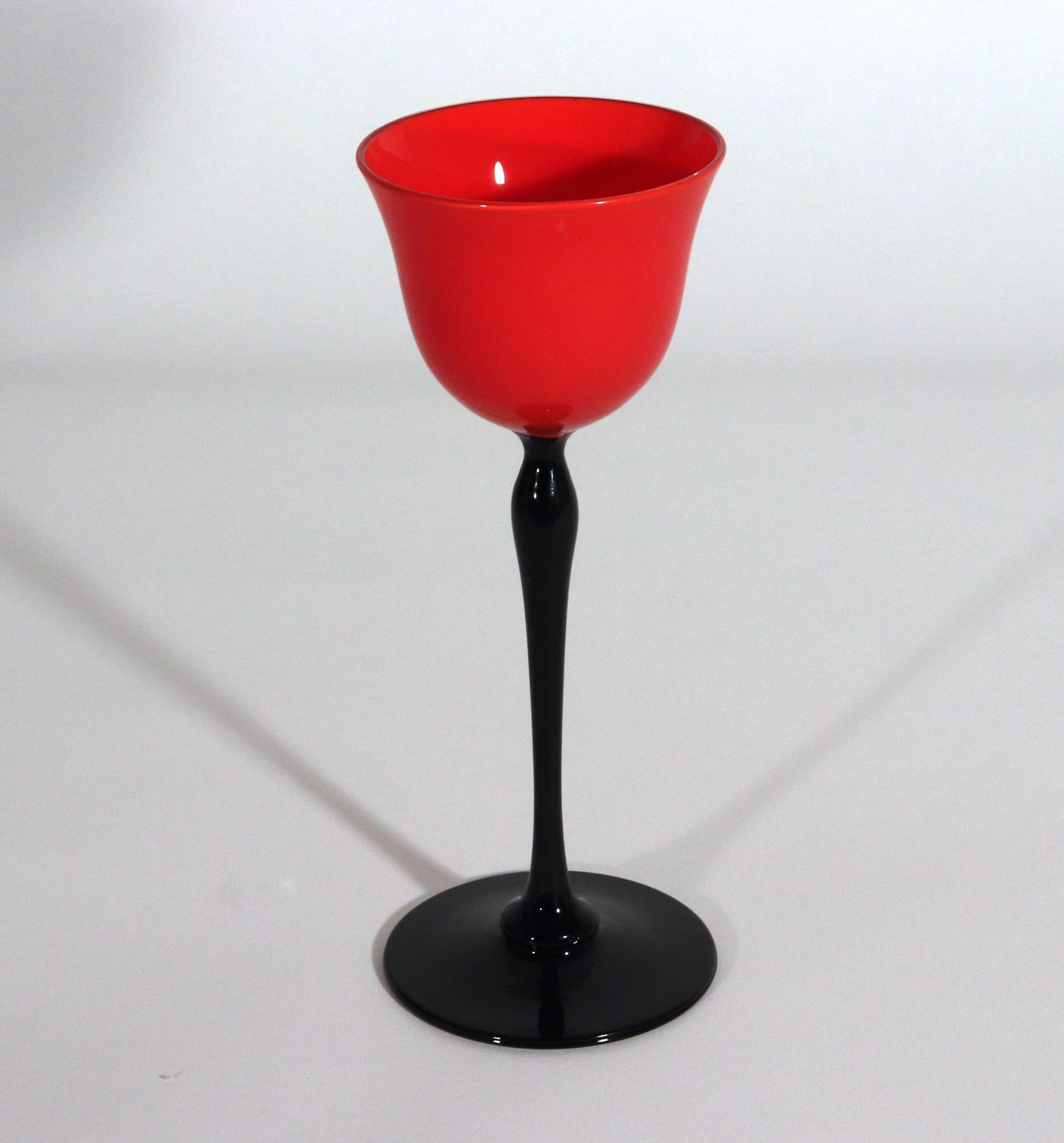 1920s Czech Art Deco Tango Glass Red & Black Cordial Glasses — Set of 6 - 6