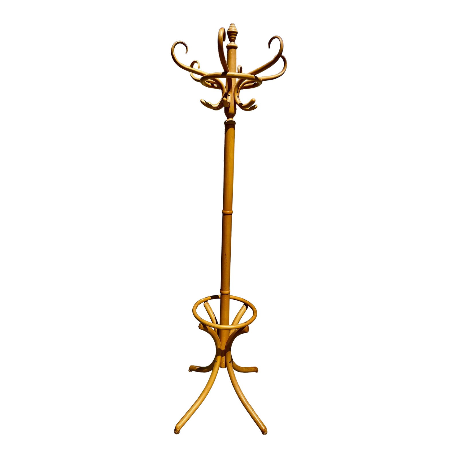 Mid 20th Century Bamboo Hat/Coat Rack Hall Tree Umbrella Holder: This is a simple but elegant and very useful bamboo hat or coat rack or hall tree with a ring around the lower portion to hold umbrellas. I have seen people use these to hold pocketbooks, bags,