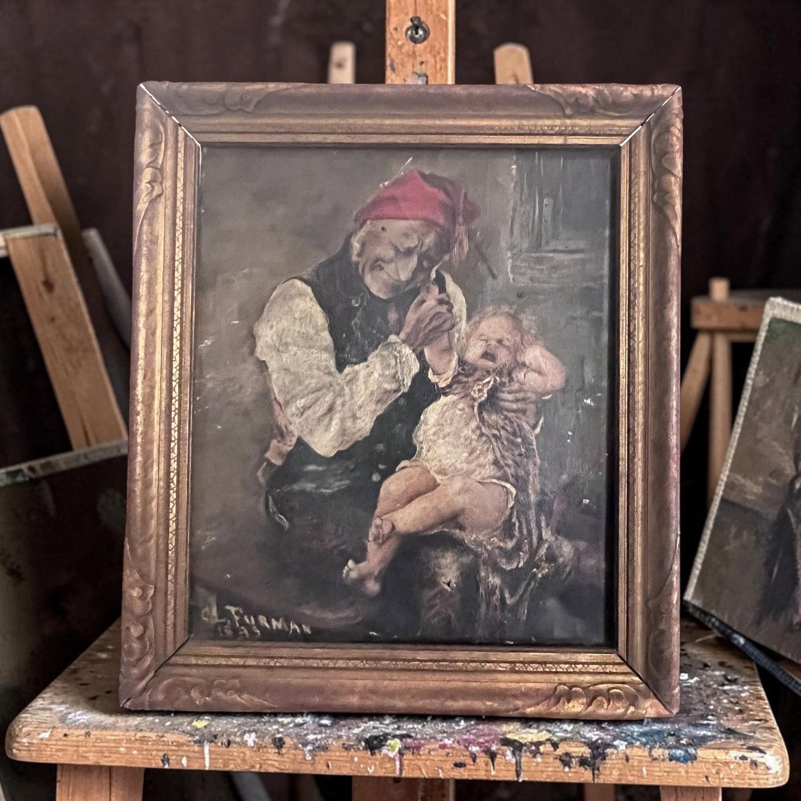 Antique 1895 Victorian Genre Oil Painting by C. L. Furman – Signed & Dated - 2