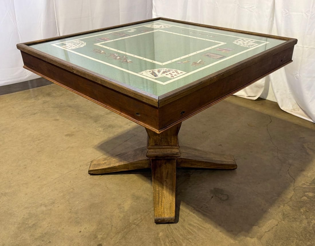 Bespoke 1975 Custom Needlepoint & Oak Pedestal Game Table With Matching Cover - 10