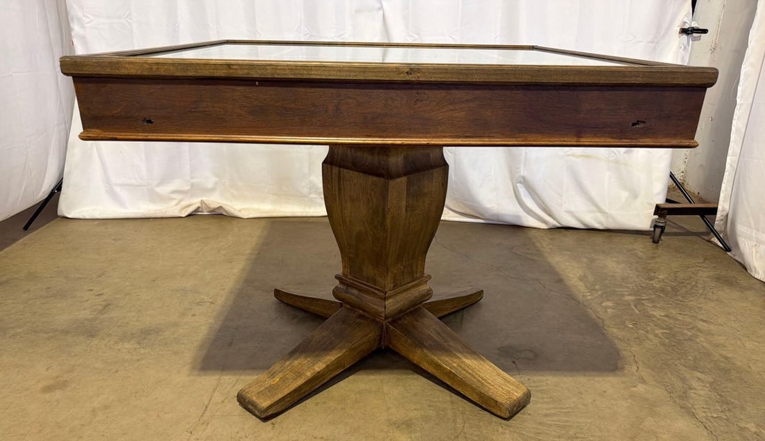 Bespoke 1975 Custom Needlepoint & Oak Pedestal Game Table With Matching Cover - 12