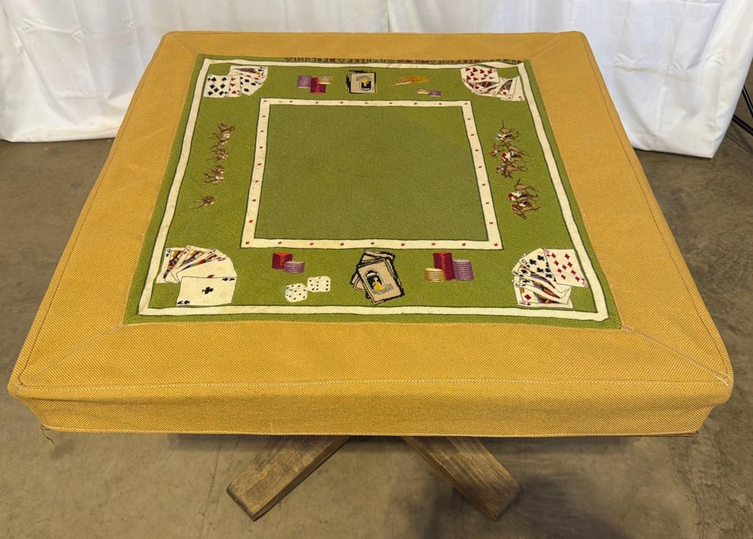 Bespoke 1975 Custom Needlepoint & Oak Pedestal Game Table With Matching Cover - 14