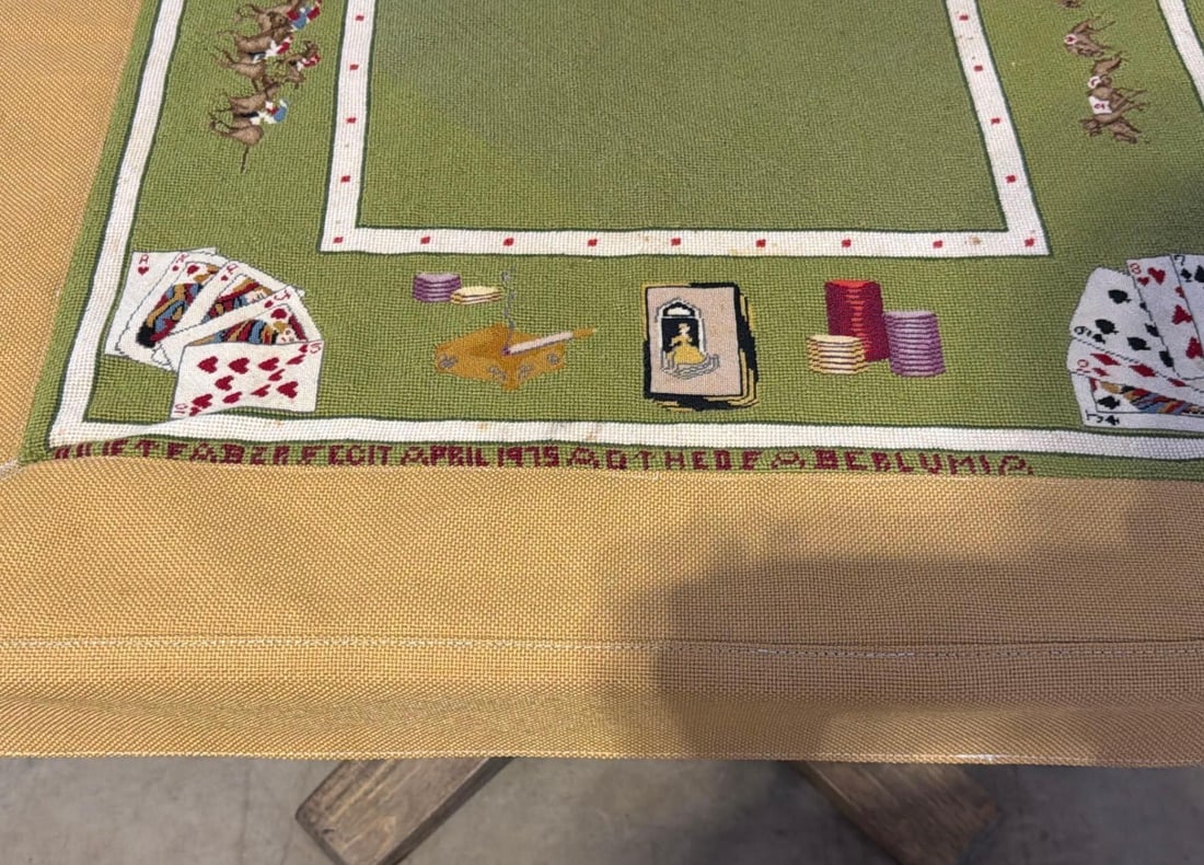 Bespoke 1975 Custom Needlepoint & Oak Pedestal Game Table With Matching Cover - 15