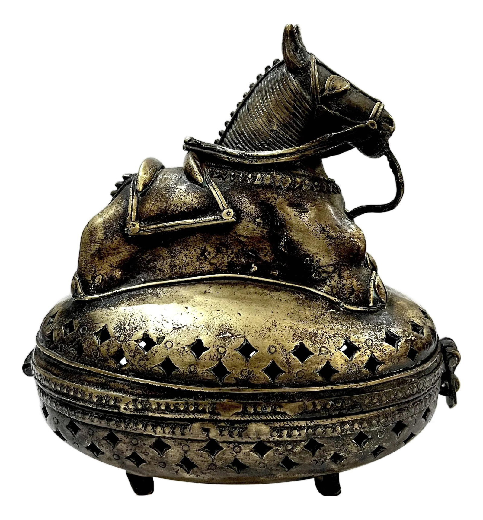Antique Asian Bronze Horse Censer/Storage Box: Beautiful and quite large - this antique asian bronze censer was originally used for burning incense. Now it's perfect for storing the errant remote control, or fragrant potpourri. Crafted of solid
