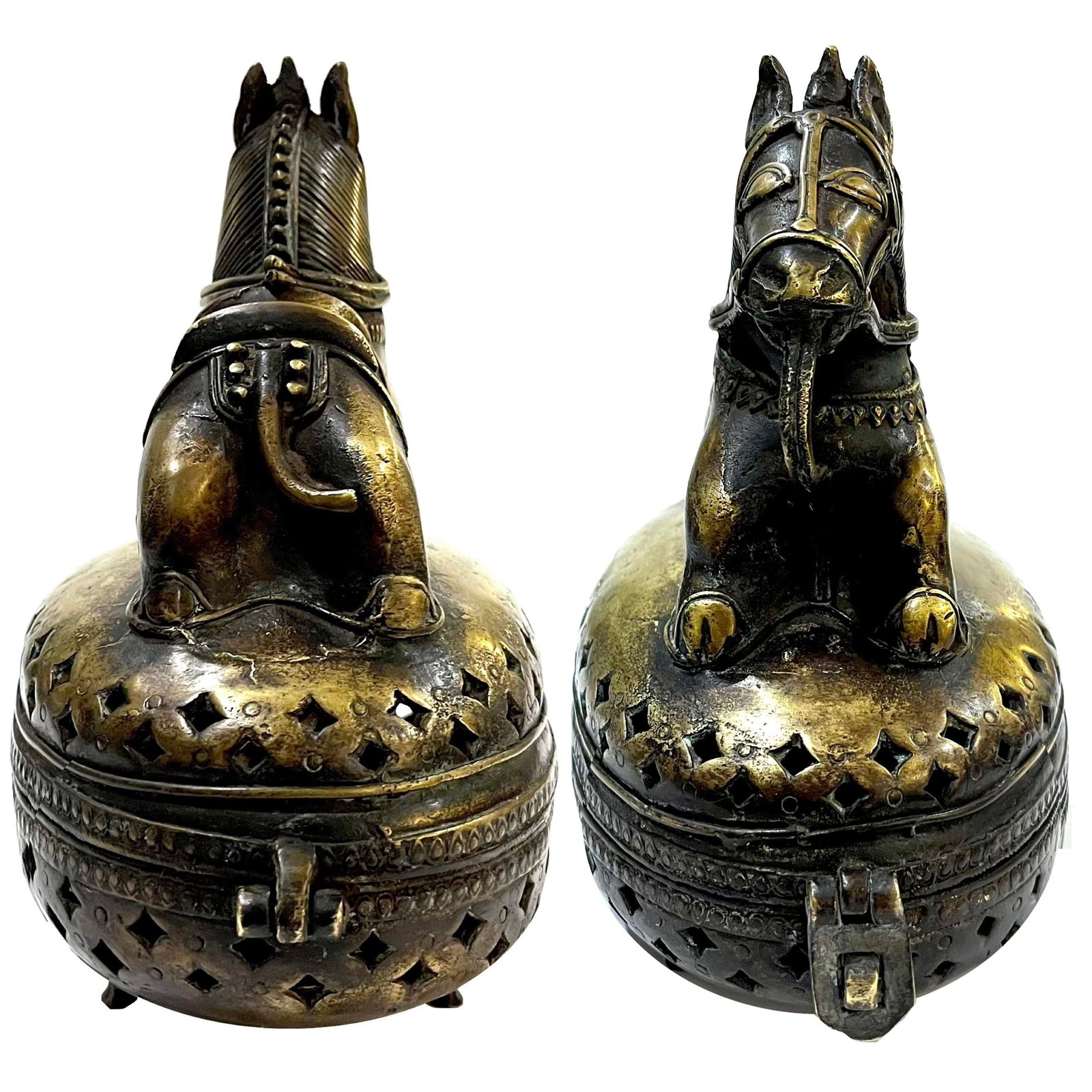 Antique Asian Bronze Horse Censer/Storage Box - 7