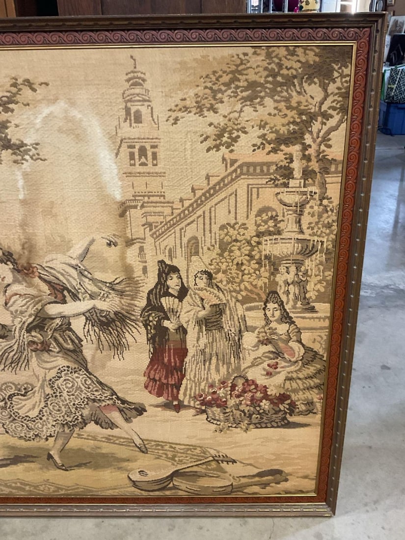 Monumental 6-Foot European Goya Tapestry "The Spanish Dance" in Deep Carved Wood Frame - 3