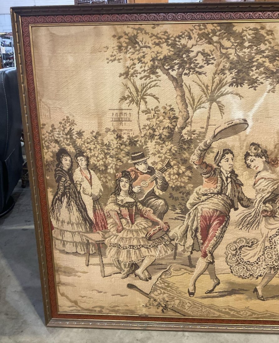 Monumental 6-Foot European Goya Tapestry "The Spanish Dance" in Deep Carved Wood Frame - 4