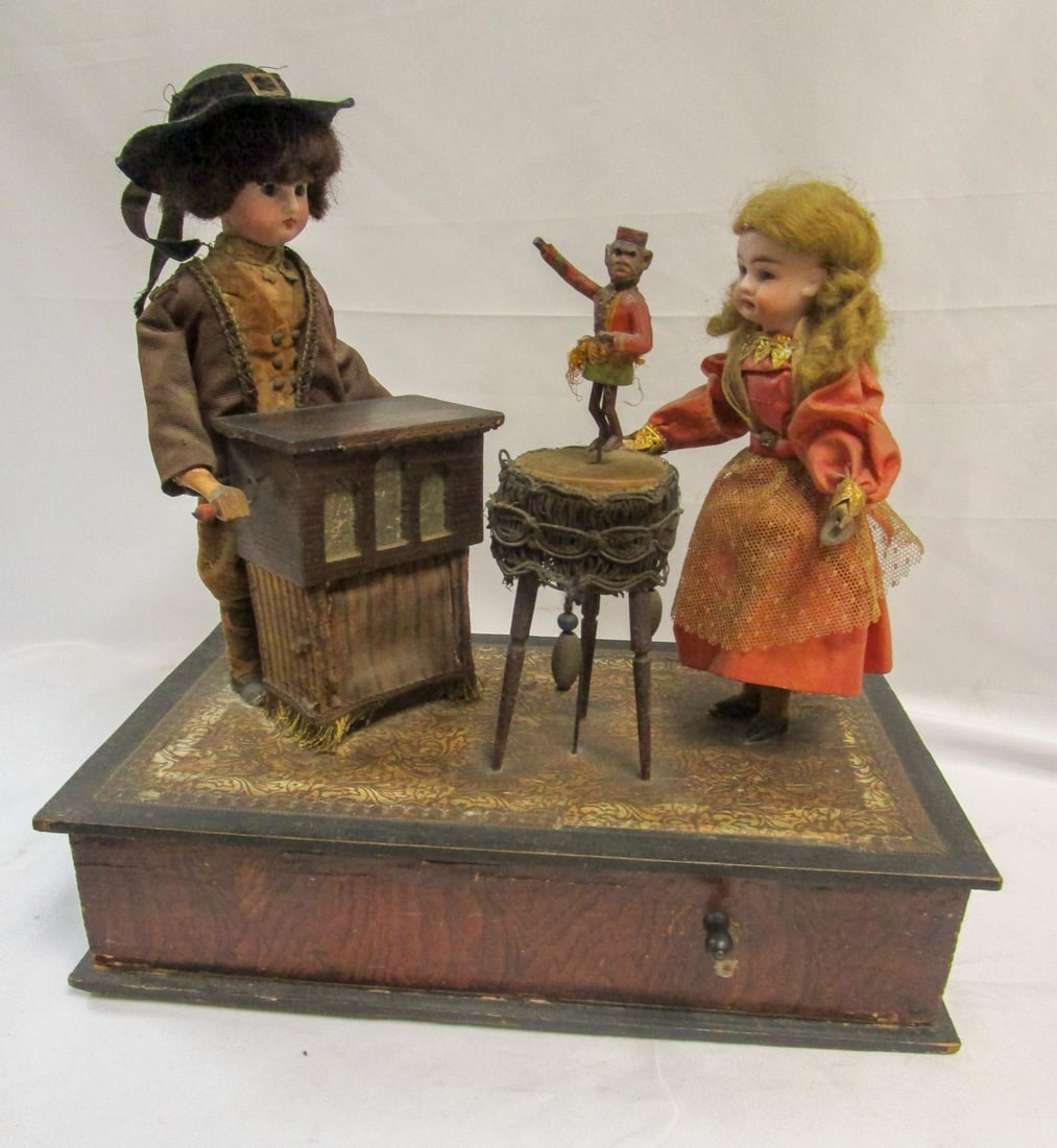 Automaton German Zinner & Sohn Musical Toy W Children & Organ Grinder Monkey - 13