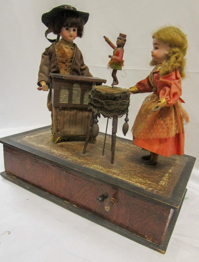 Automaton German Zinner & Sohn Musical Toy W Children & Organ Grinder Monkey - 16