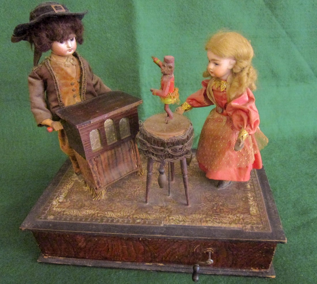 Automaton German Zinner & Sohn Musical Toy W Children & Organ Grinder Monkey - 6