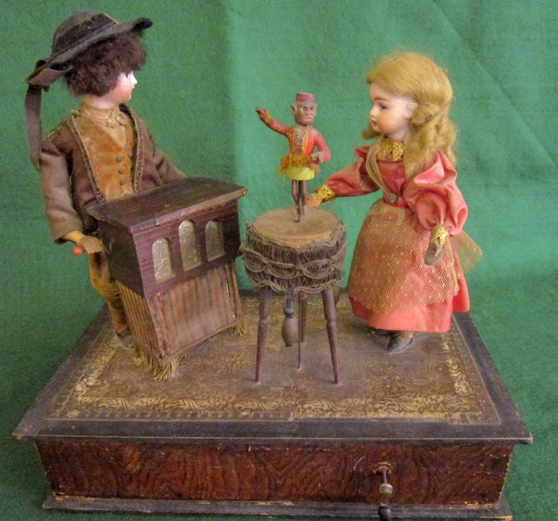 Automaton German Zinner & Sohn Musical Toy W Children & Organ Grinder Monkey - 7