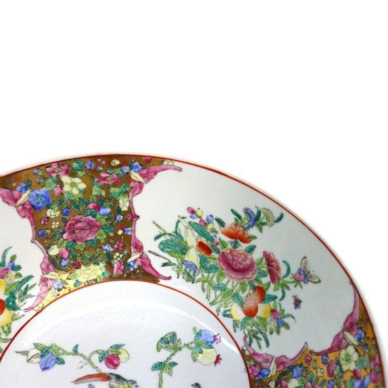 Oversized Chinese Rose Medallion Punch Bowl Flower Garden & Butterflies C1930 - 13