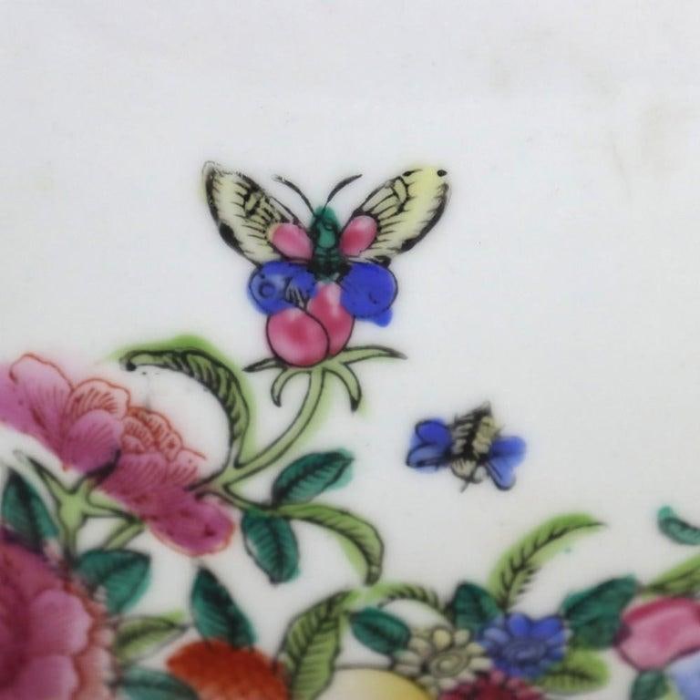 Oversized Chinese Rose Medallion Punch Bowl Flower Garden & Butterflies C1930 - 5