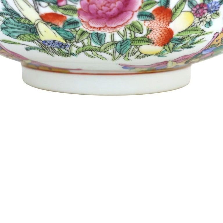 Oversized Chinese Rose Medallion Punch Bowl Flower Garden & Butterflies C1930 - 8