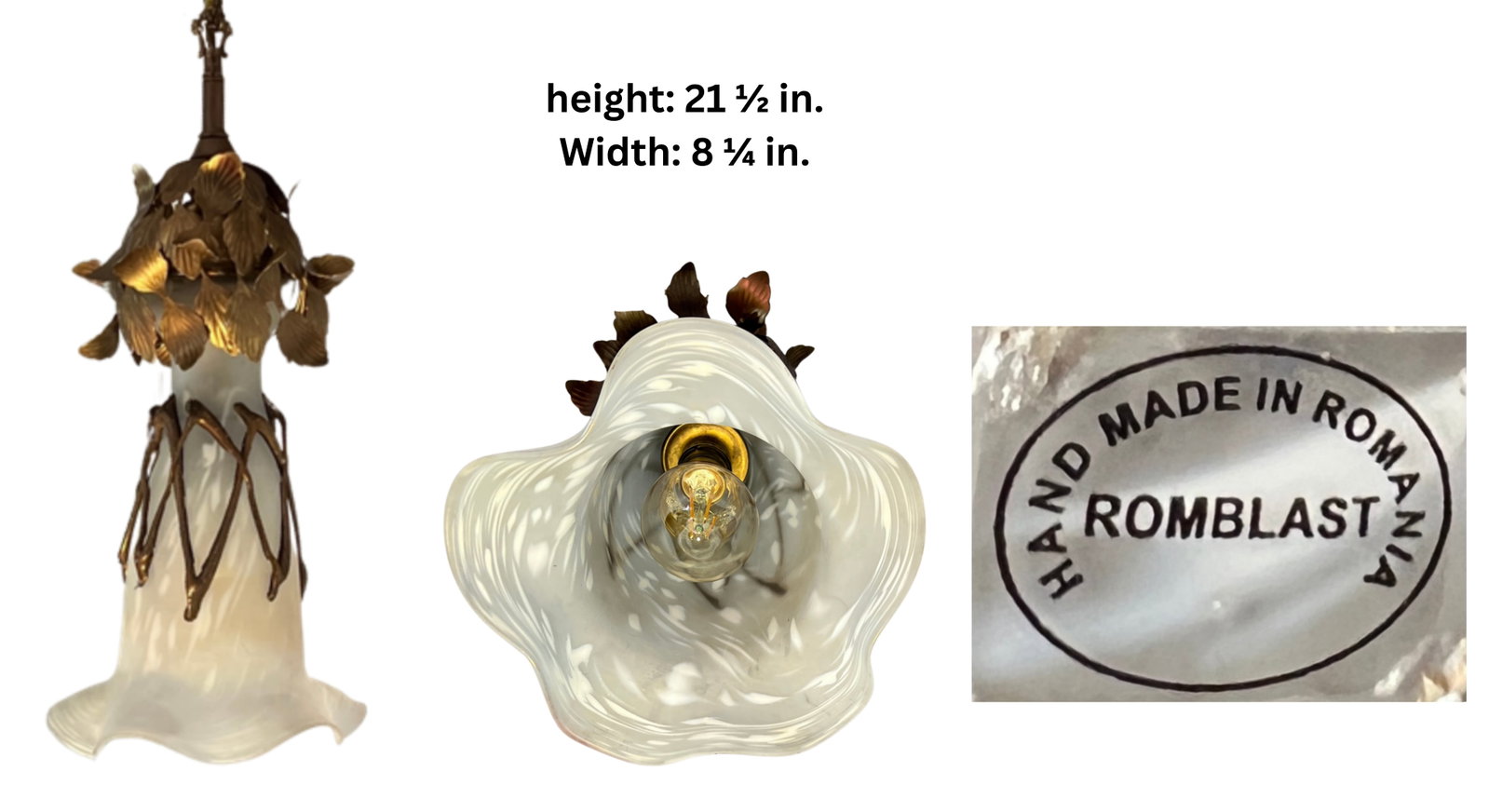Vintage Filip Ravert Romblast White Frosted Romblast Shade Tole Pendant Light - 18